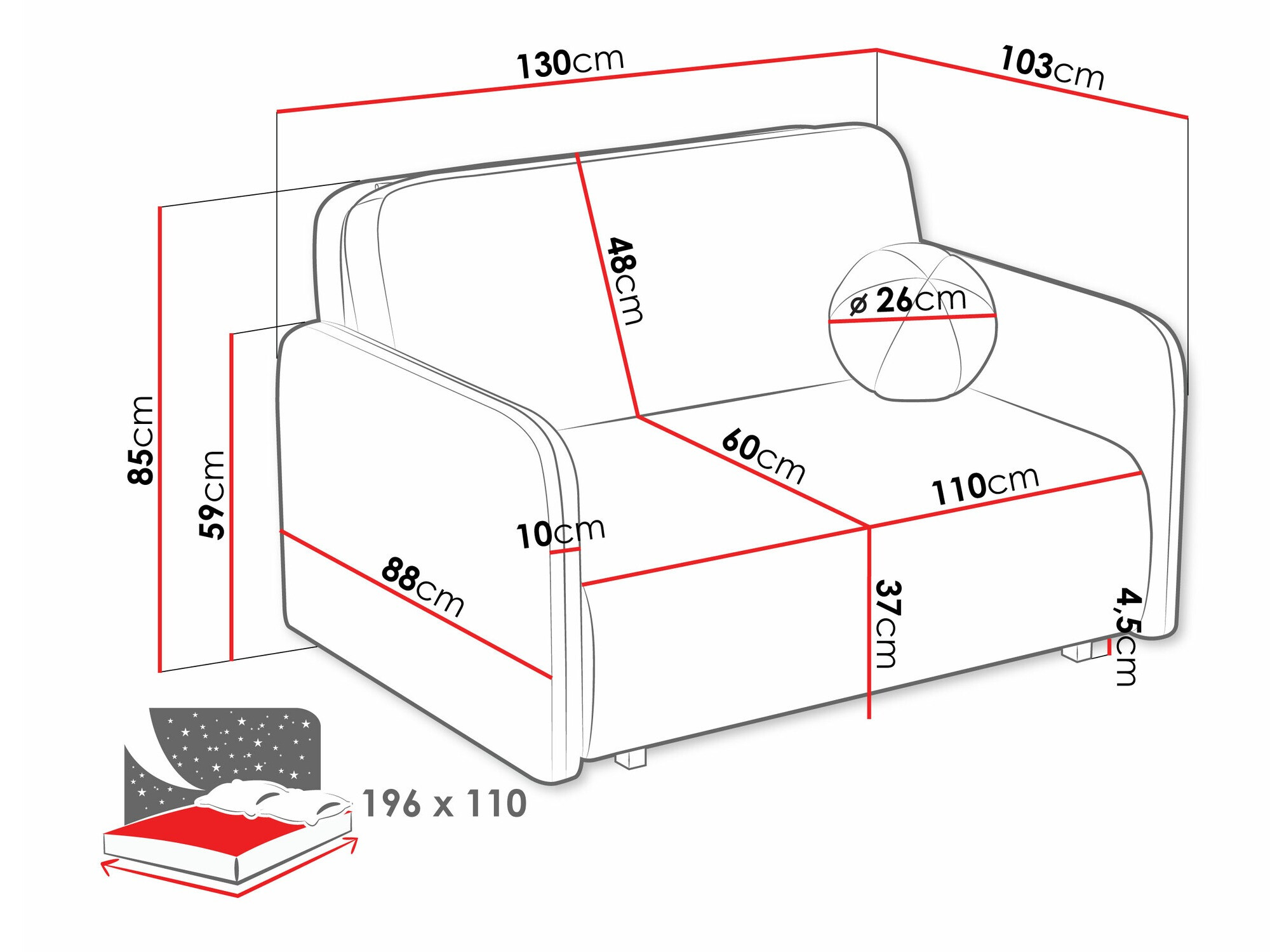 Sofá cama Poetal II (Coral 45)