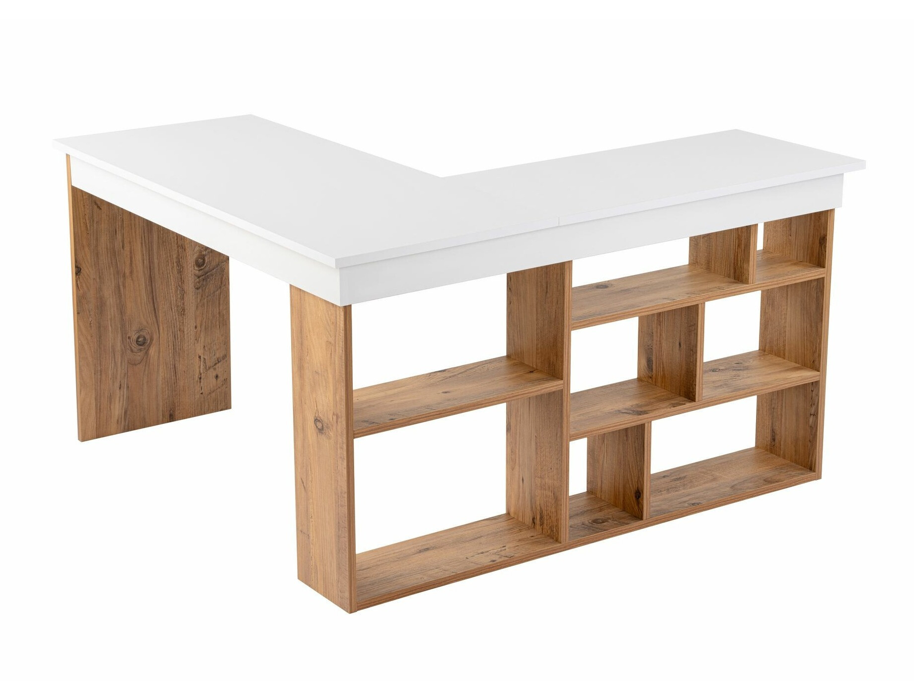 Mesa de ordenador esquinera Novato 159 (Blanco + Pino)