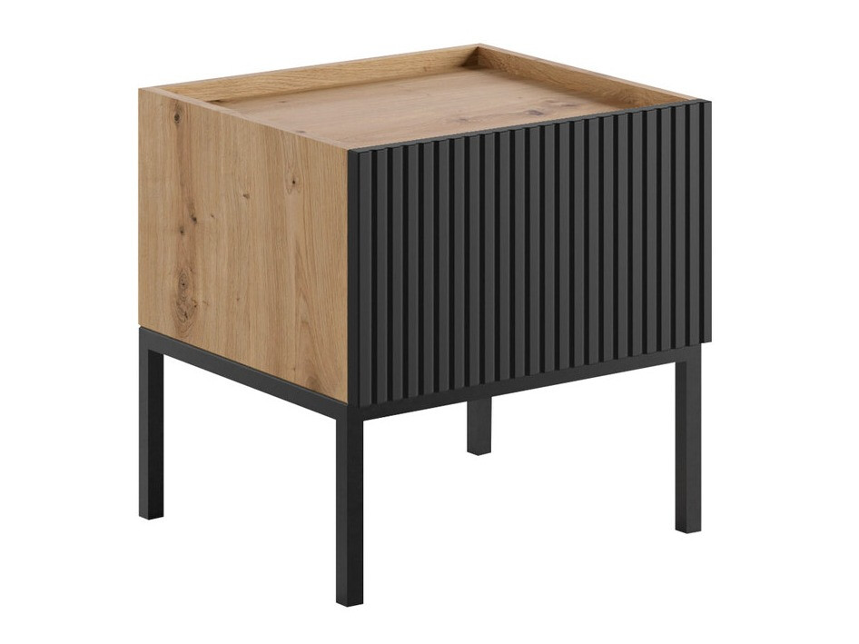 Mesilla de noche Lunole 106 (Roble Artisan + Negro)