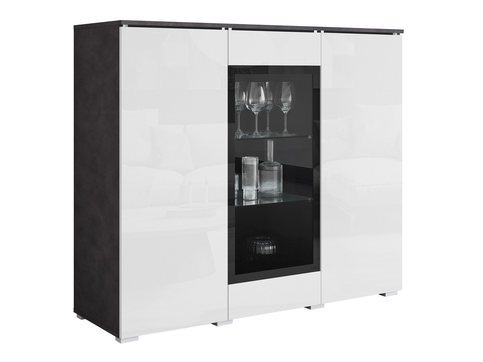 Aparador Mirfivo 103 (Madera gris + Blanco brillante)