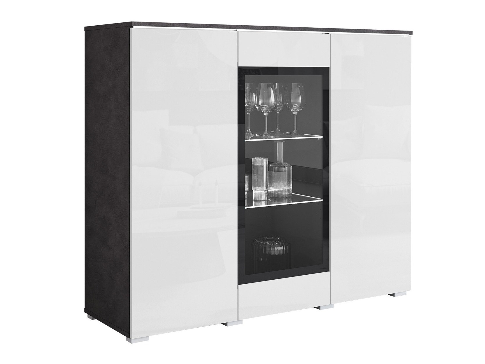 Aparador Mirfivo 103 (Madera gris + Blanco brillante)