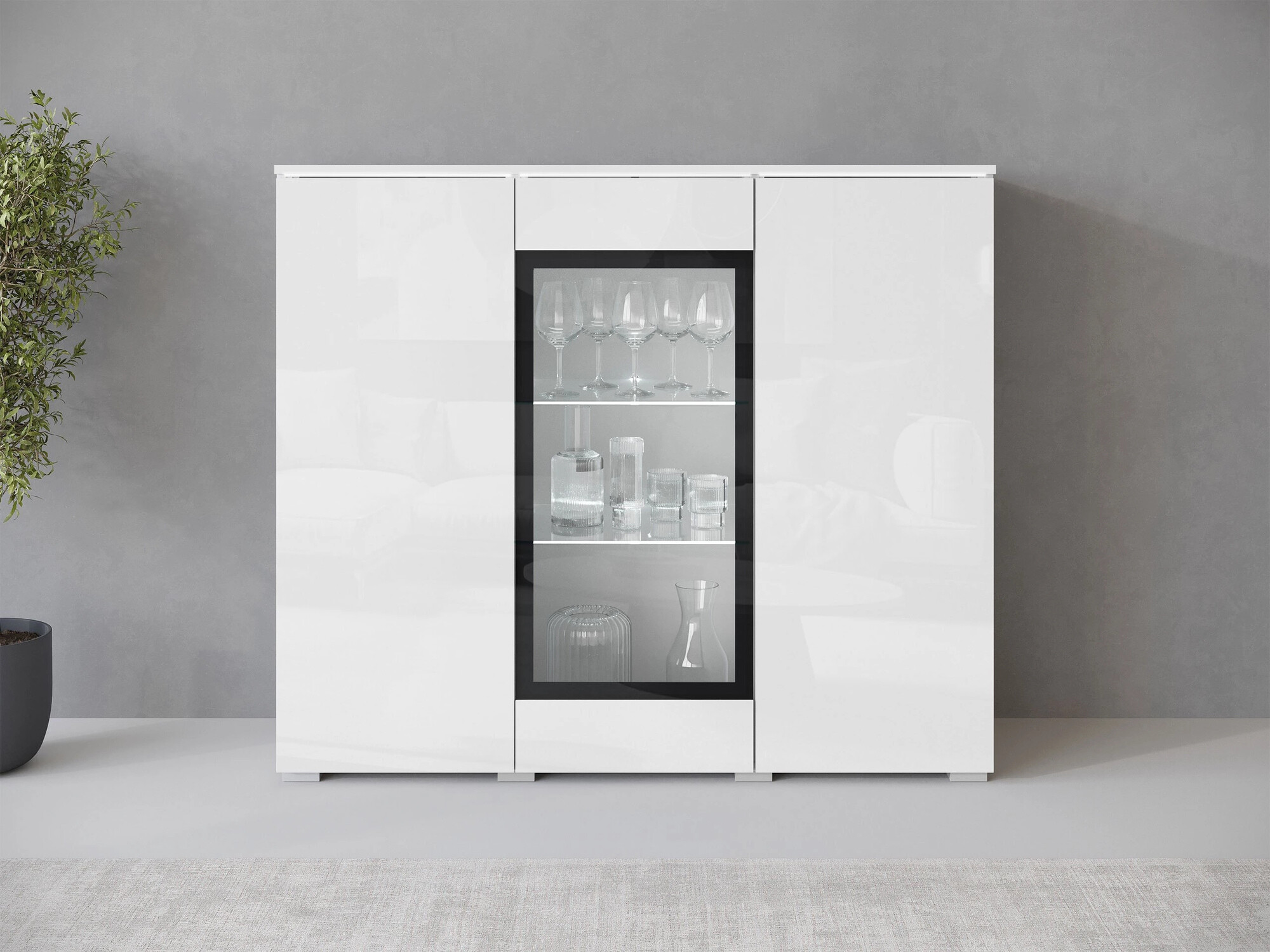 Aparador Sarasota 186 (Blanco + Blanco brillante)