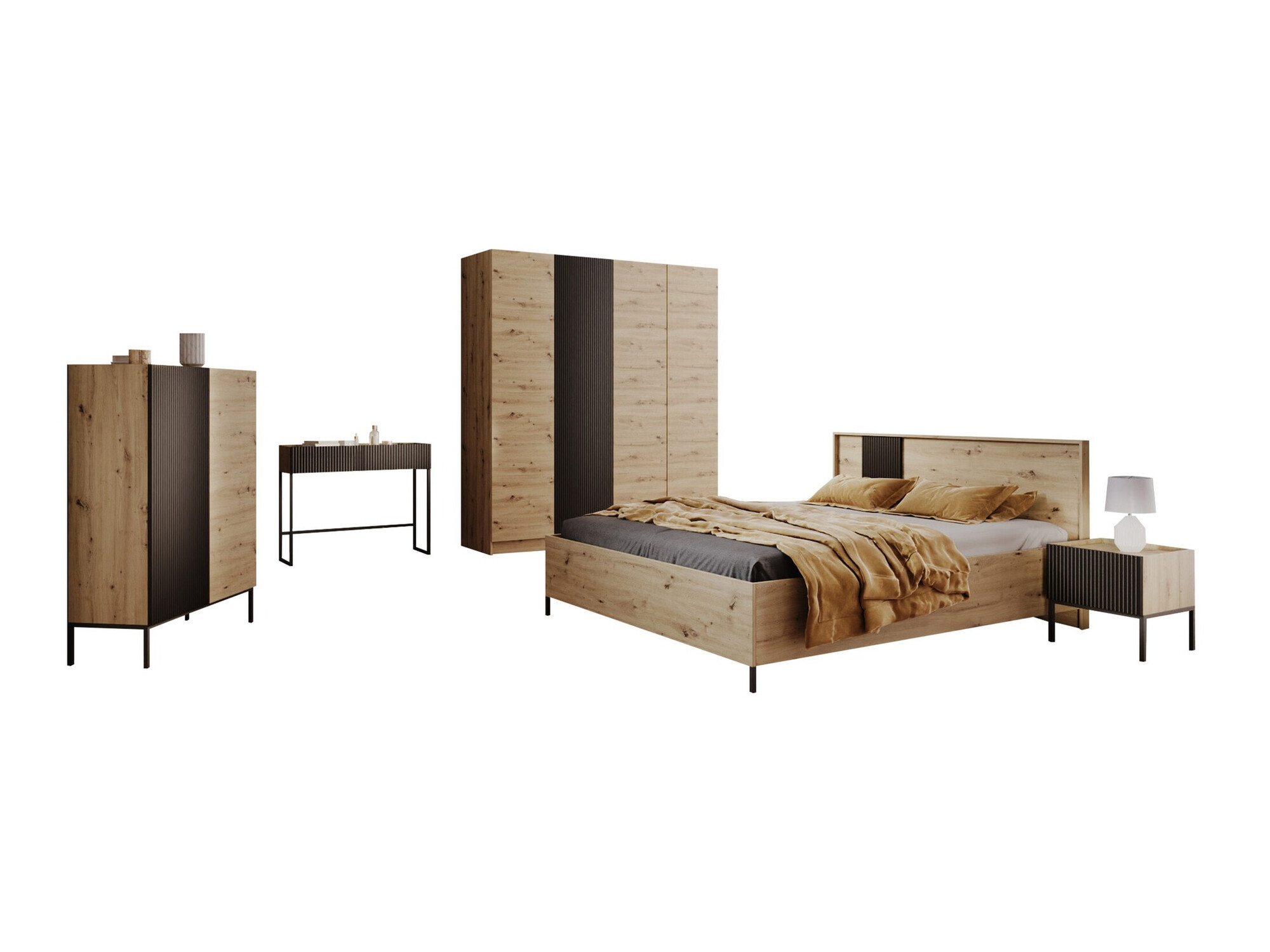 Conjunto de dormitorio Lunole 111 (Roble Artisan + Negro)