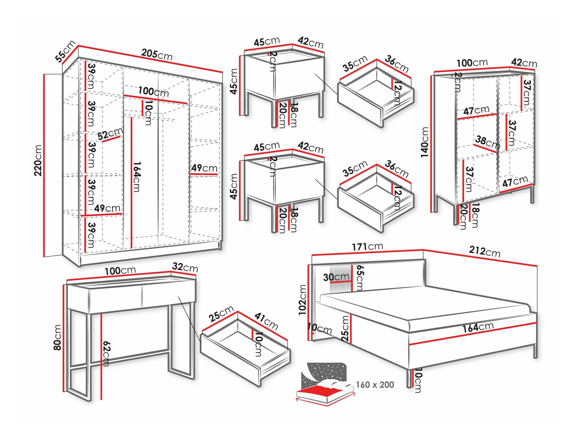 Conjunto de dormitorio Lunole 111 (Roble Artisan + Negro)