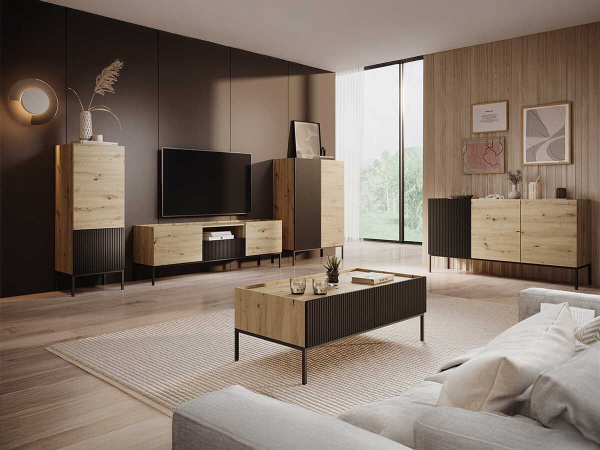 Conjunto de salón Lunole 110 (Roble Artisan + Negro)