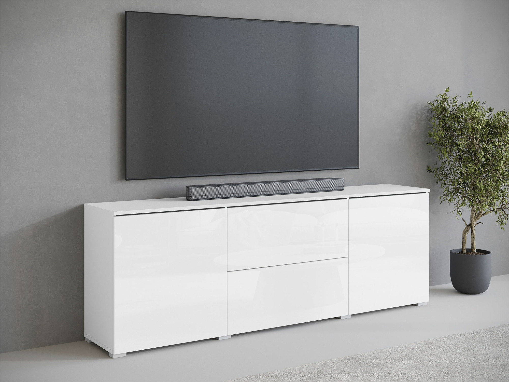 Mueble TV Mirfivo 104 (Blanco + Blanco brillante)