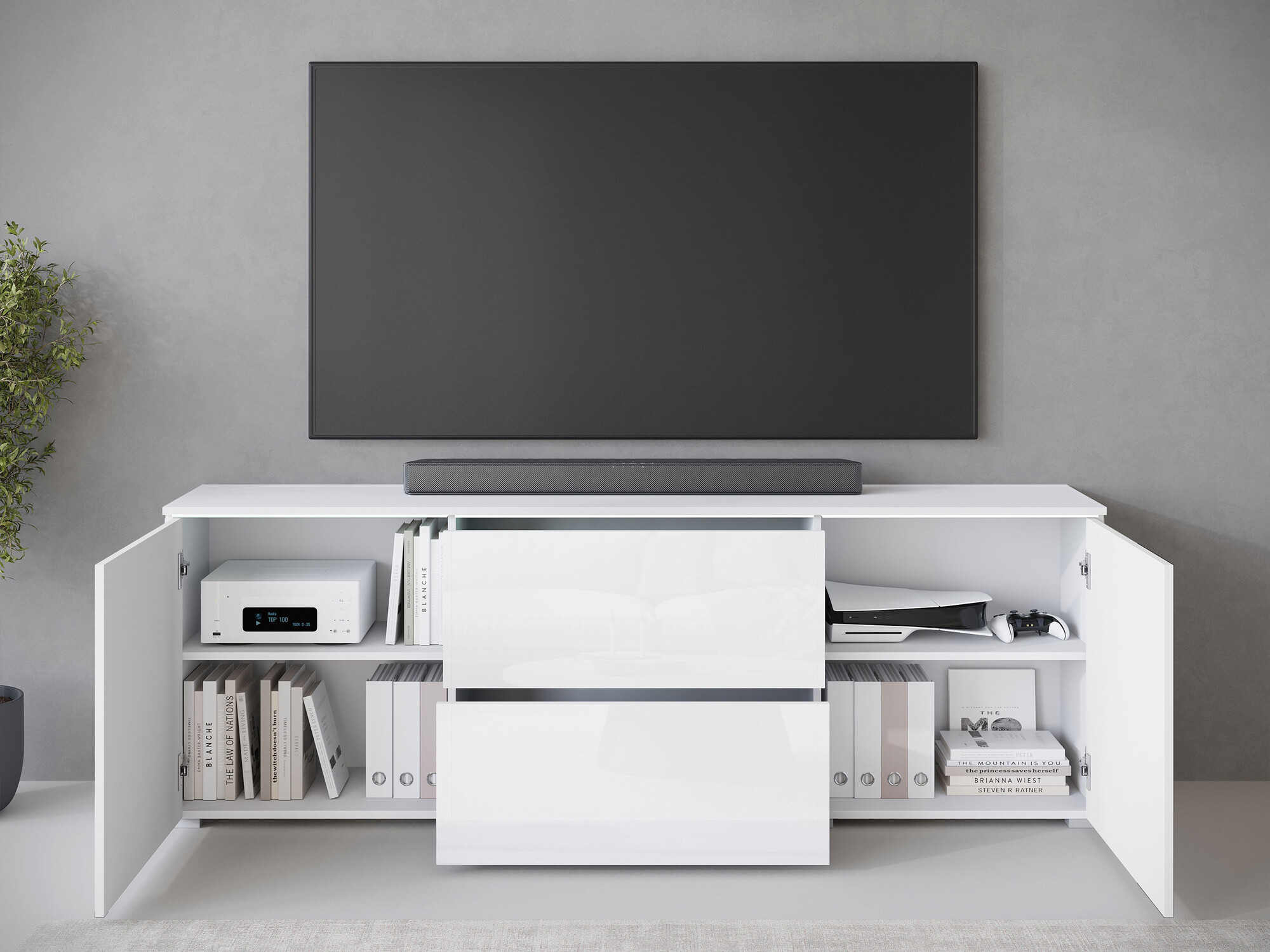 Mueble TV Mirfivo 104 (Blanco + Blanco brillante)