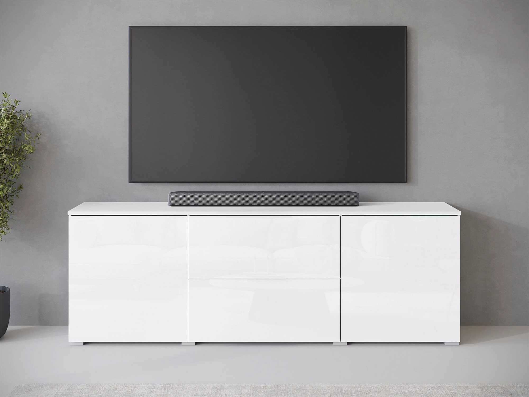 Mueble TV Mirfivo 104 (Blanco + Blanco brillante)