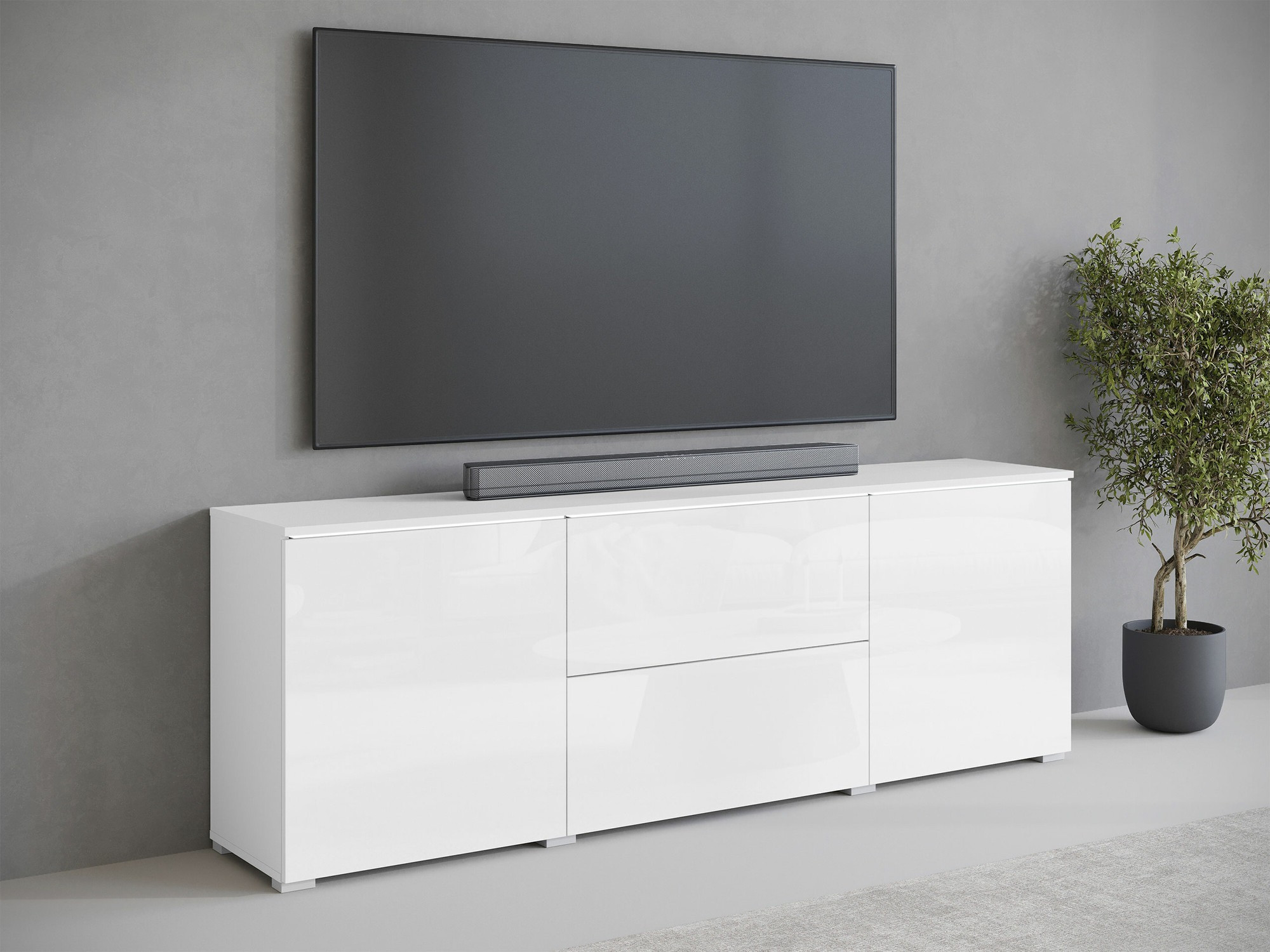 Mueble TV Mirfivo 104 (Blanco + Blanco brillante)