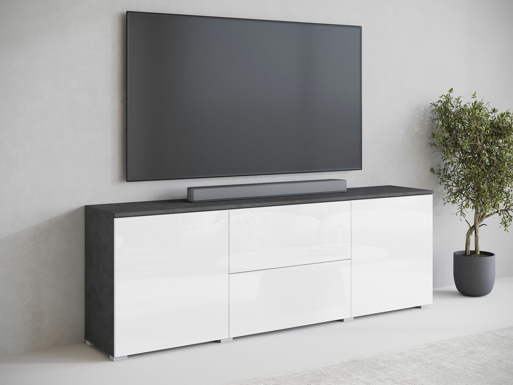 Mueble TV Sarasota 190 (Madera gris + Blanco brillante)