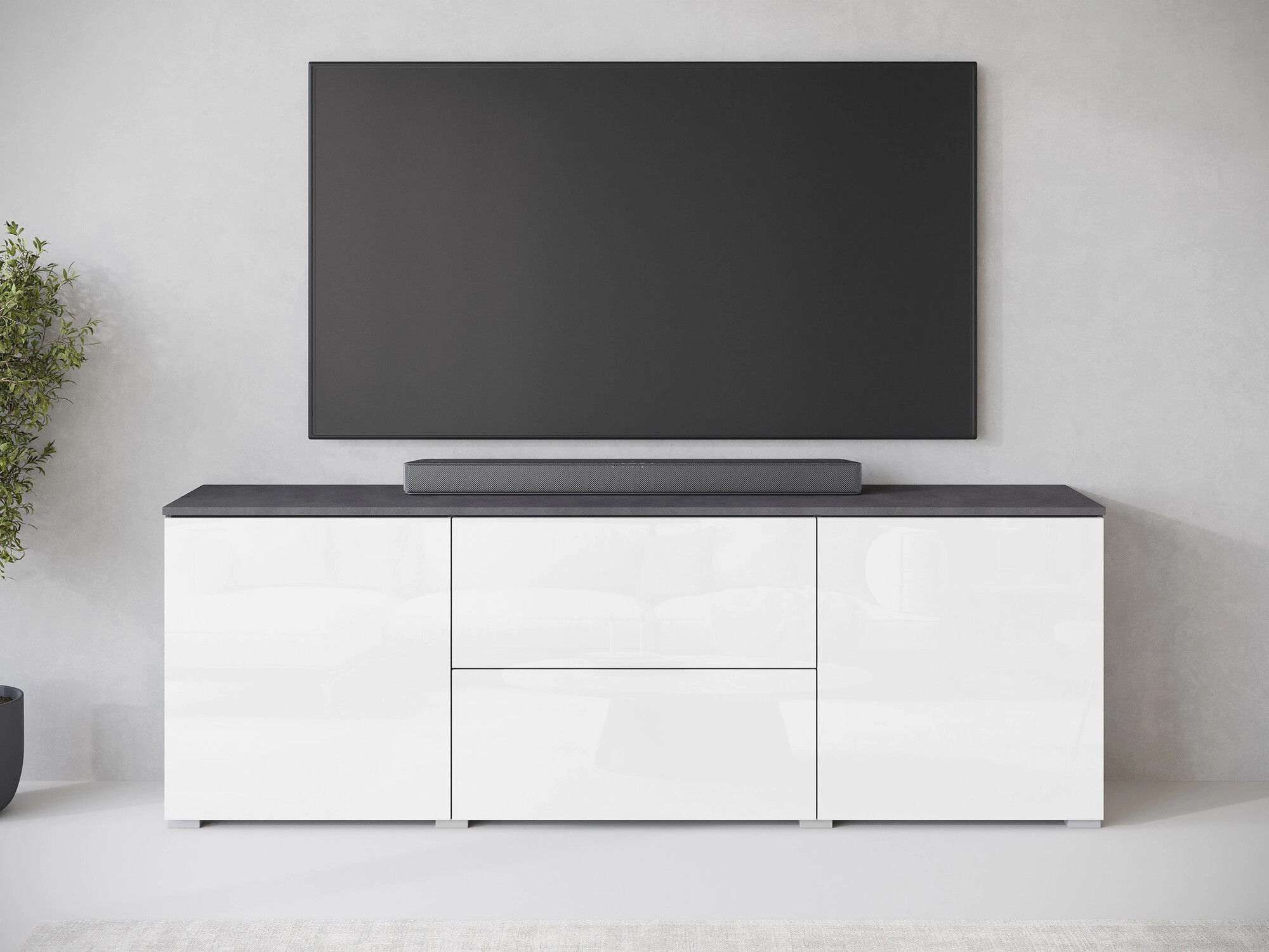 Mueble TV Sarasota 190 (Madera gris + Blanco brillante)
