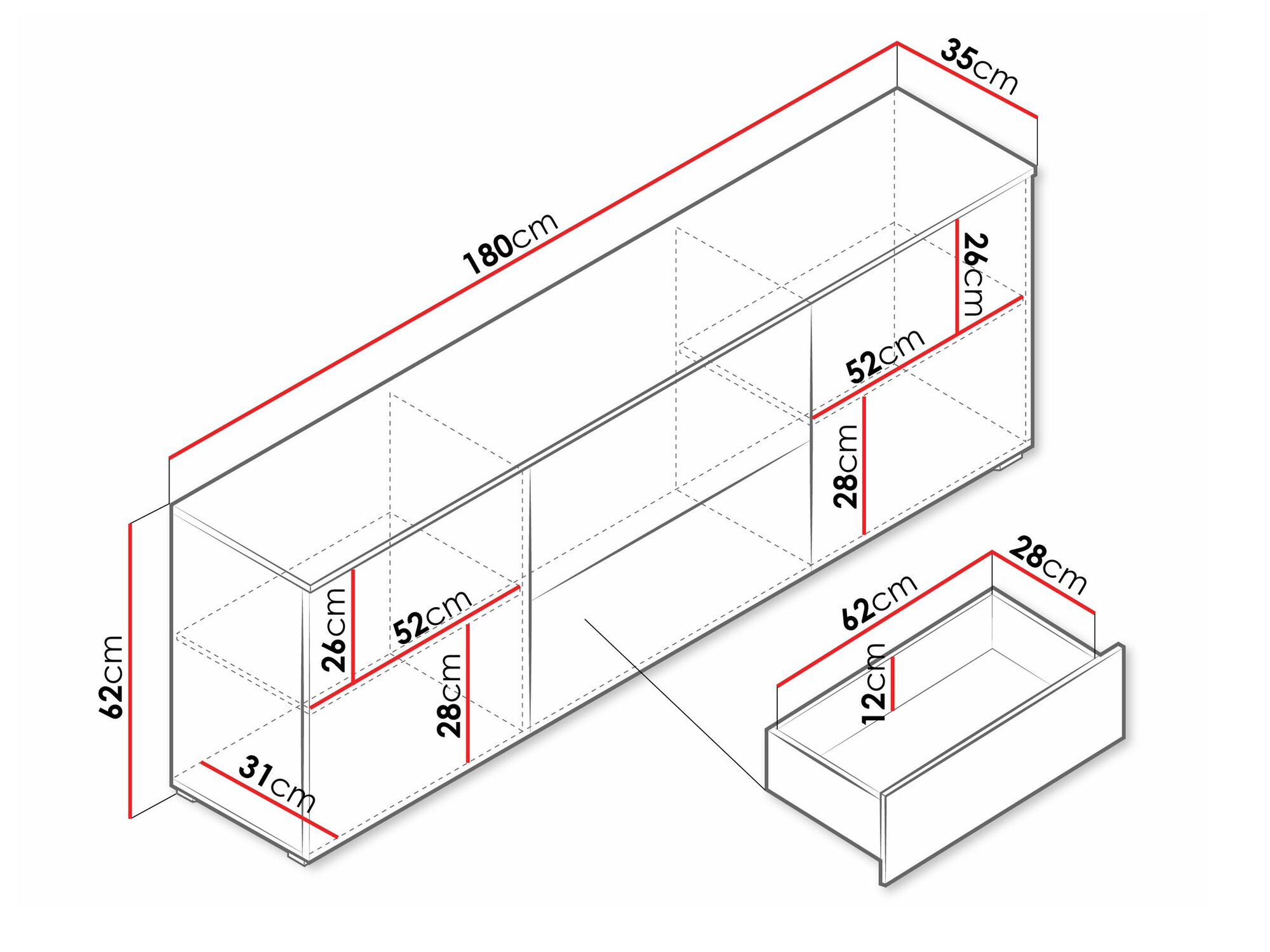 Mueble TV Sarasota 190 (Madera gris + Blanco brillante)