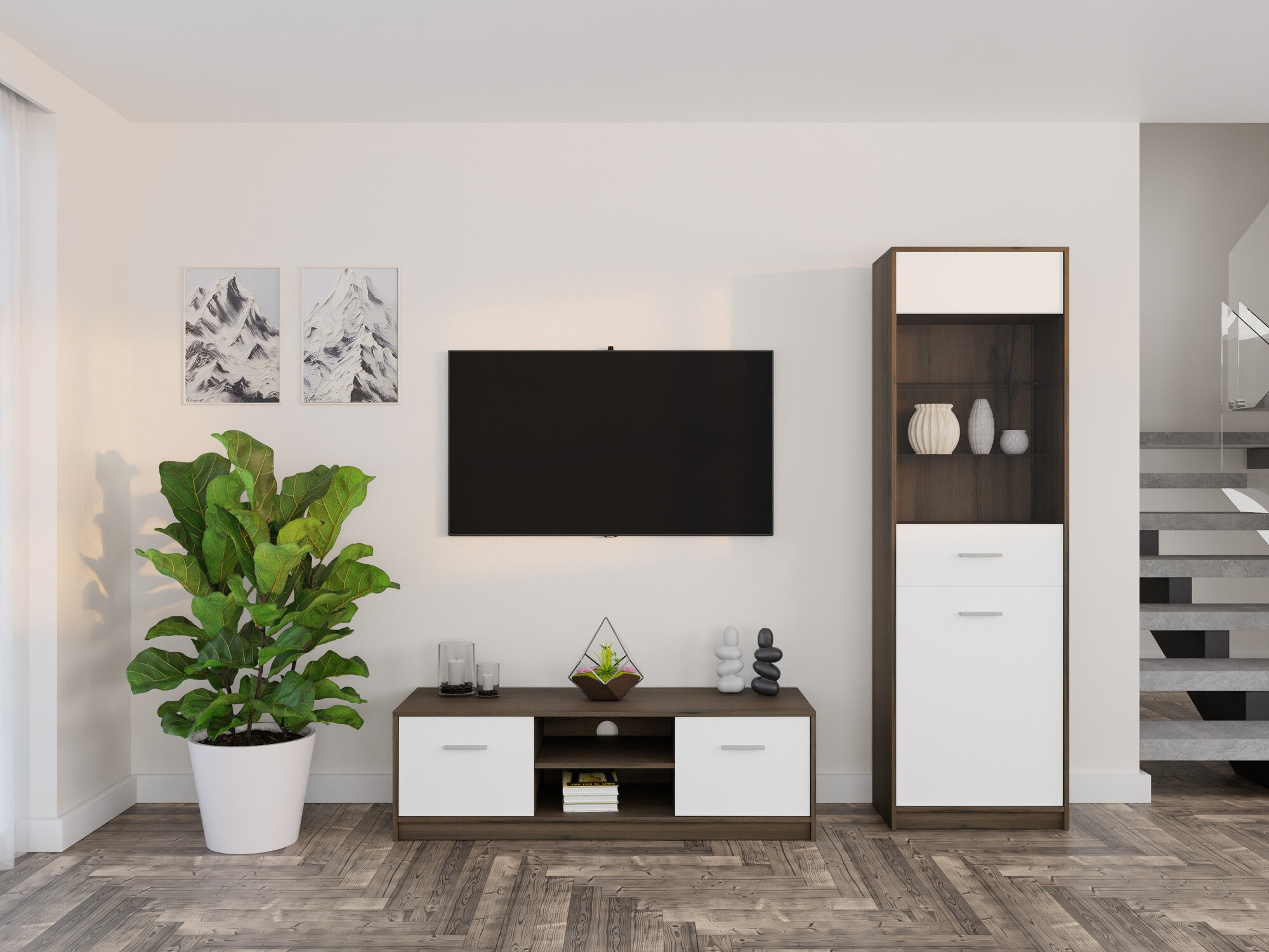 Conjunto de salón Novsore 161 (Roble oscuro + Blanco)