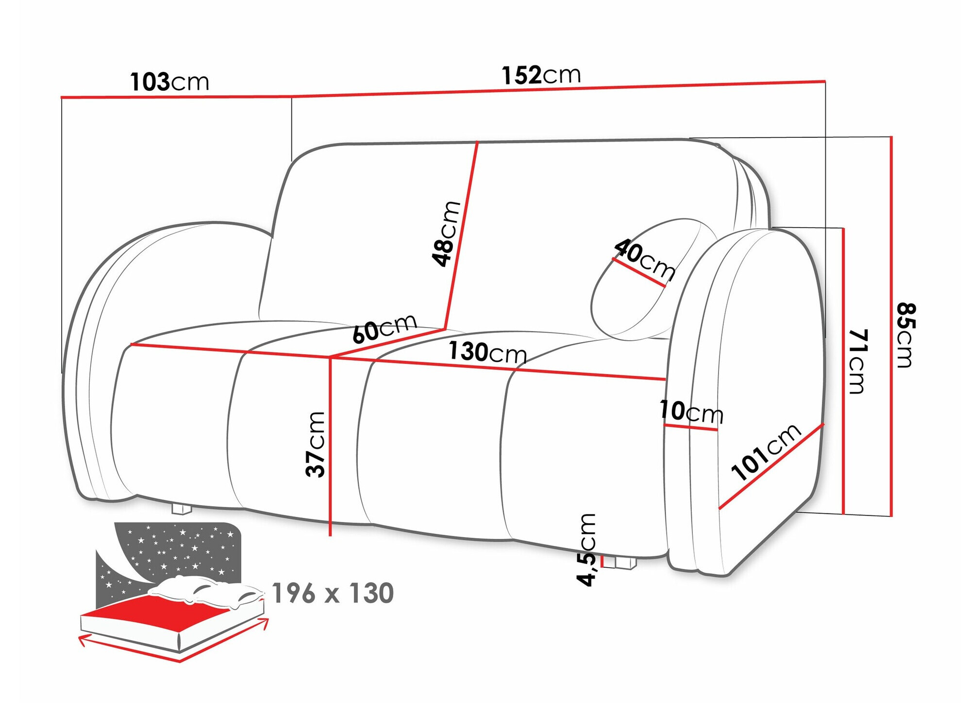 Sofá-cama Columbus 242 (Velo 623)