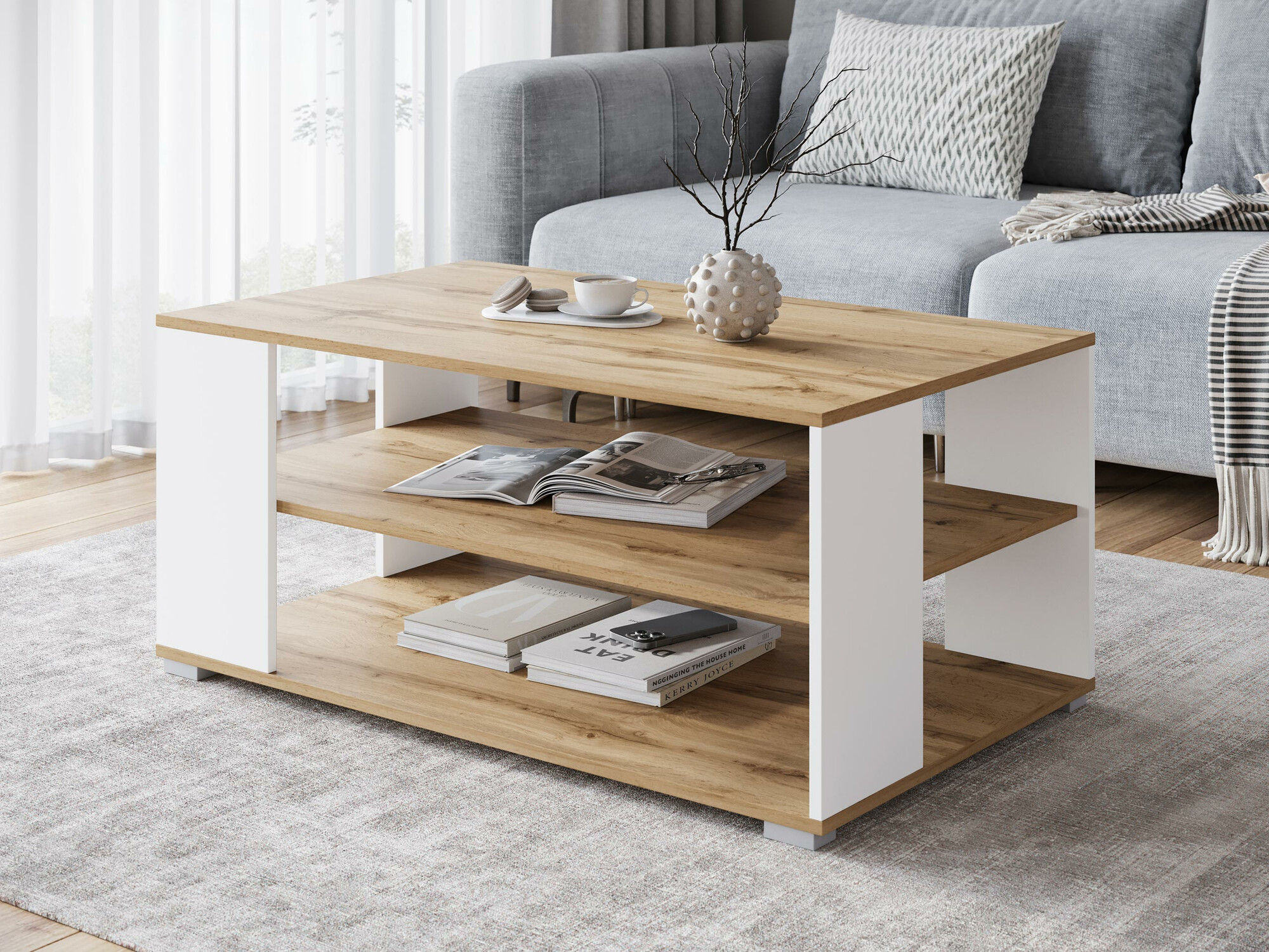 Mesa de centro Sarasota 187 (Roble wotan + Blanco)