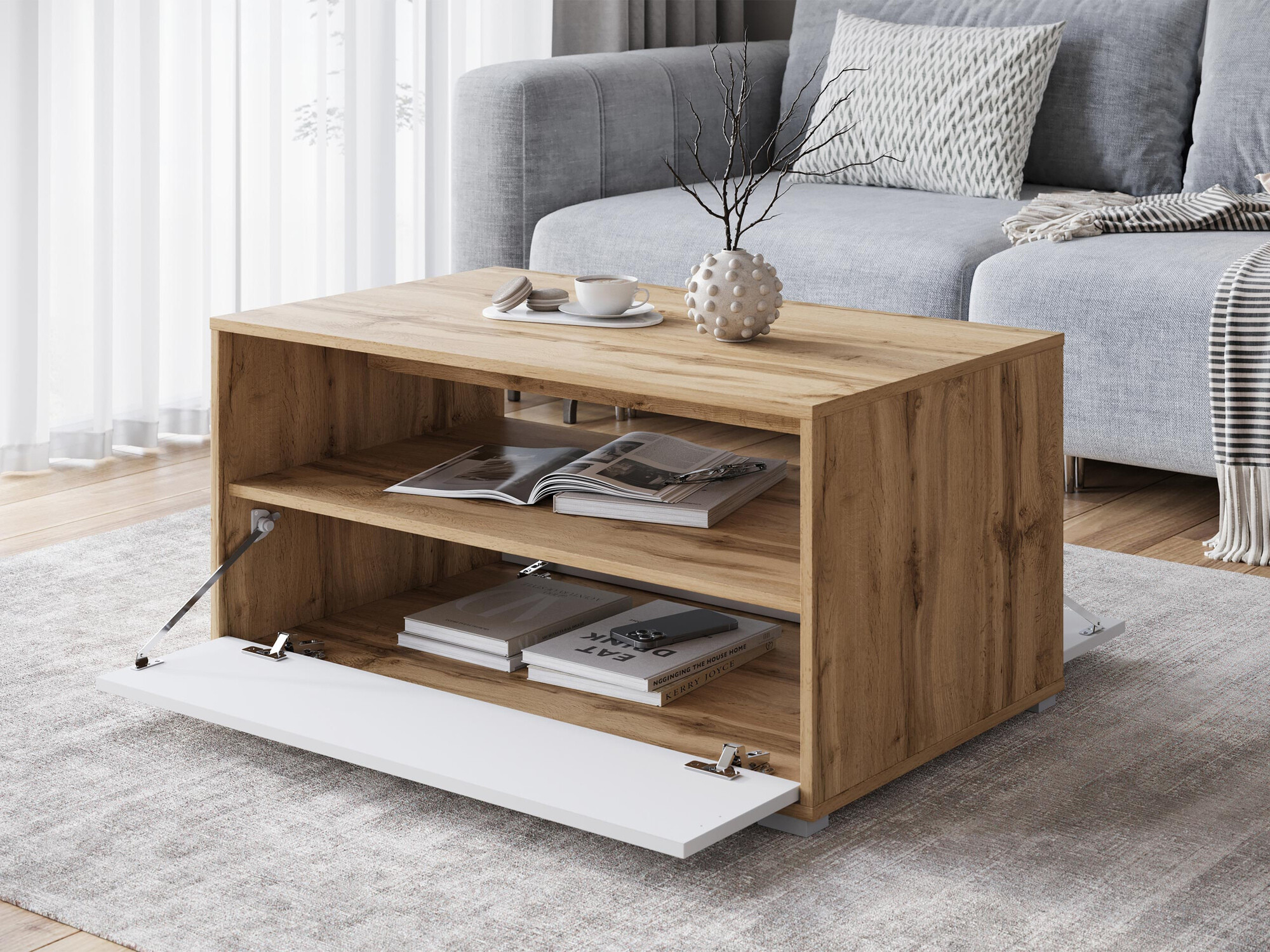 Mesa de centro Sarasota 188 (Madera gris + Blanco)