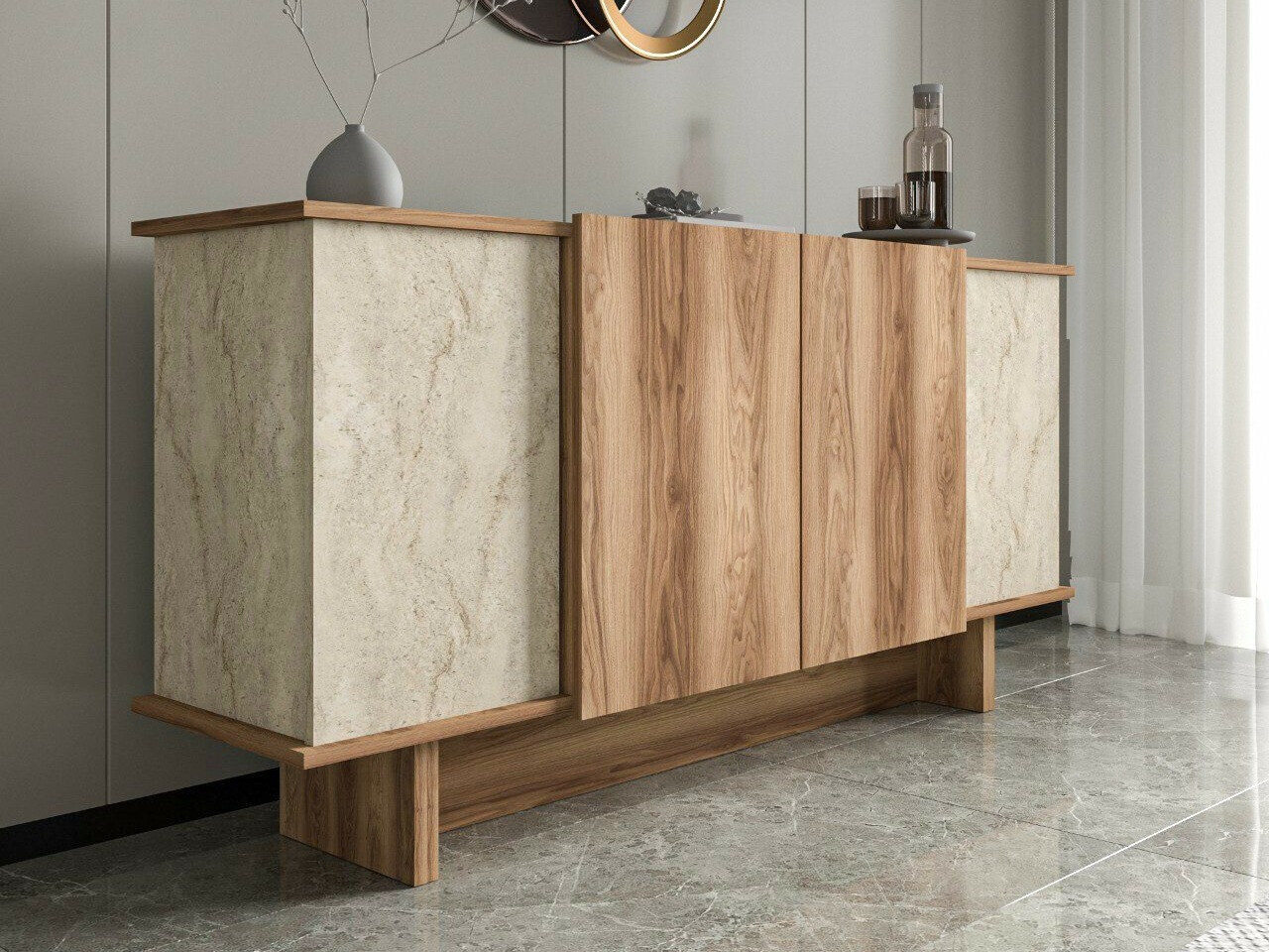 Aparador Kailua 2453 (Claro Travertine + Nogal)