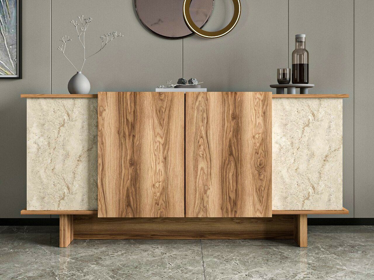 Aparador Kailua 2453 (Claro Travertine + Nogal)