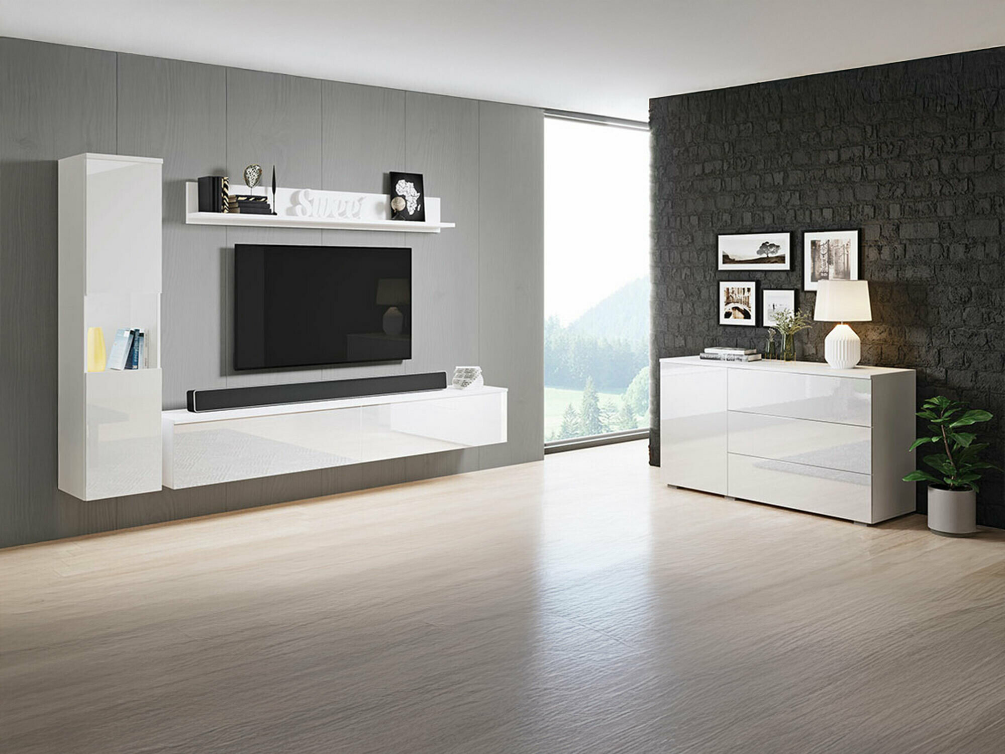 Conjunto de salón Sarasota 132 (Blanco + Blanco brillante)