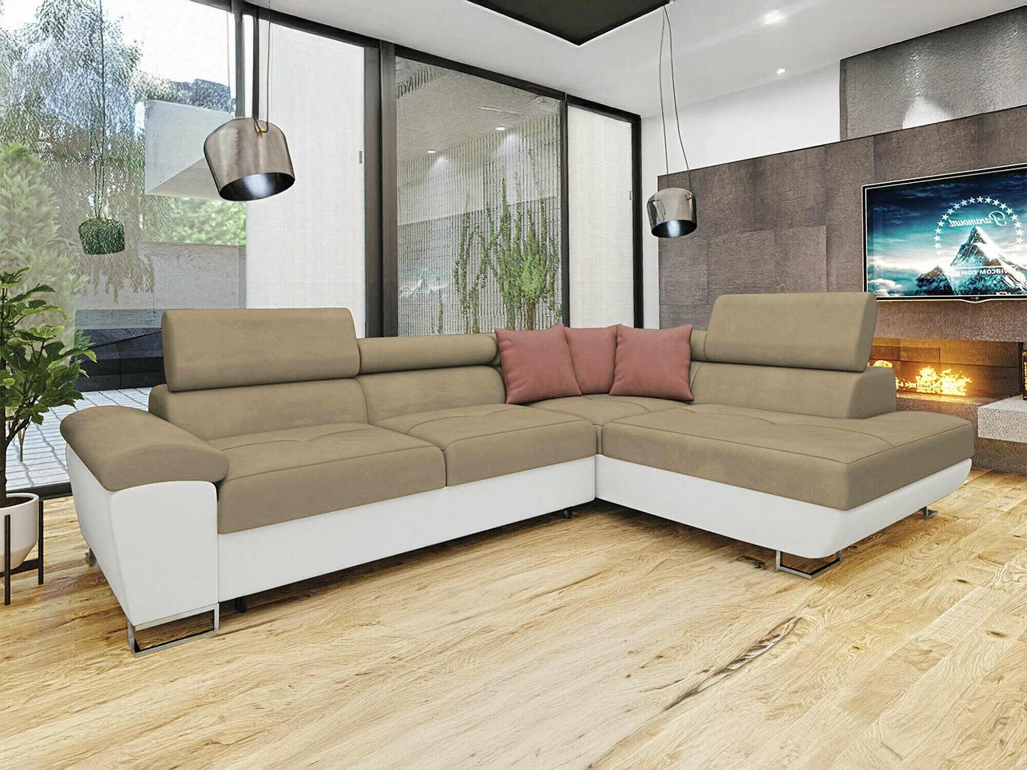 Sofá rinconero Comfivo Ruta II (Soft 017 + Uttario Velvet 2979 + Uttario Velvet 2955)