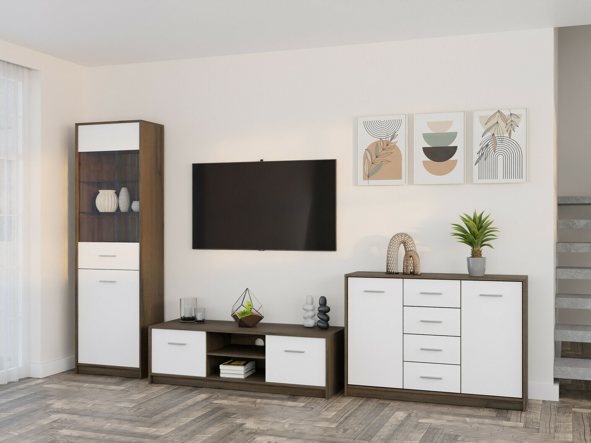 Conjunto de salón Novsore 162 (Roble oscuro + Blanco)