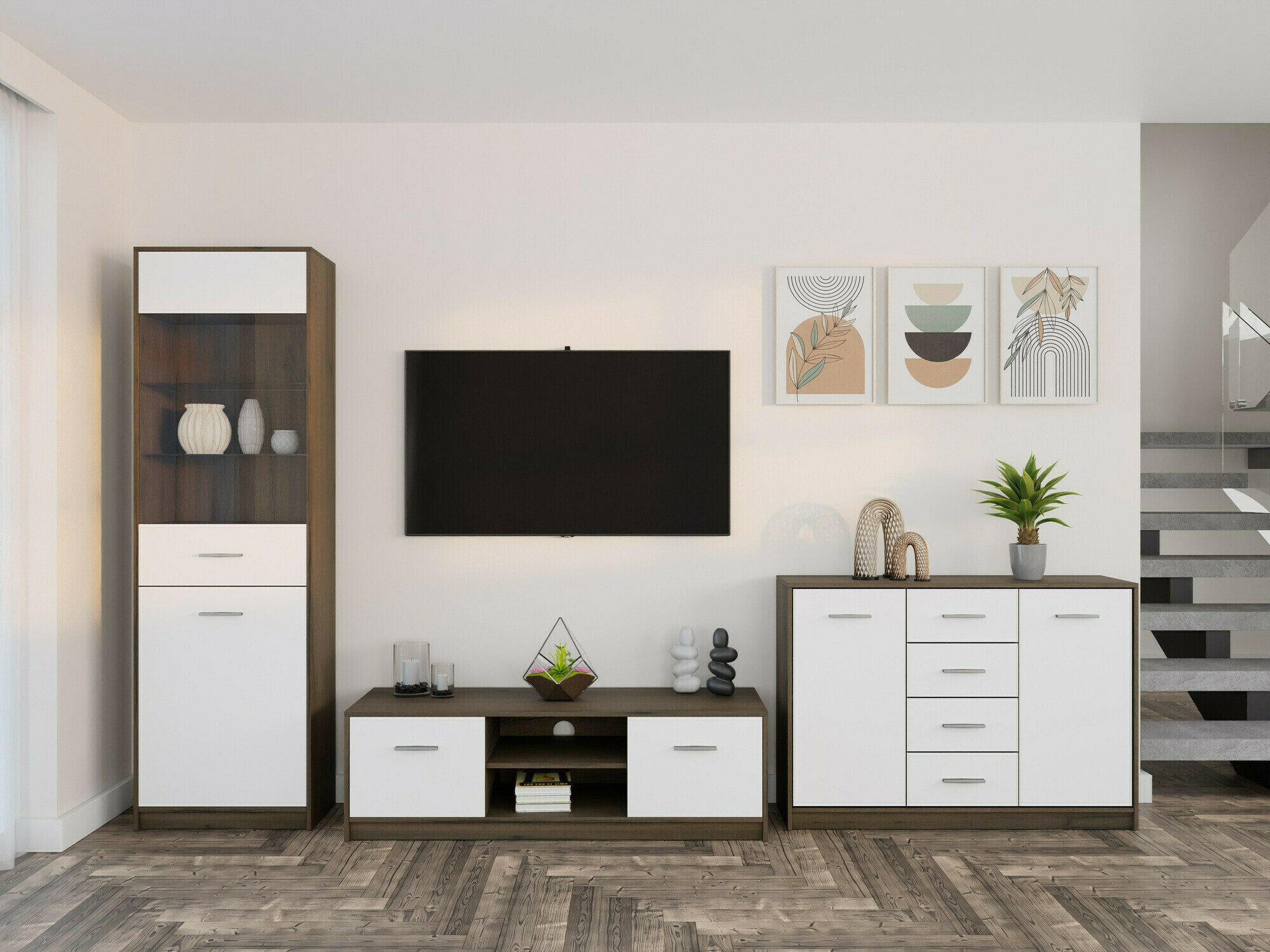 Conjunto de salón Novsore 162 (Roble oscuro + Blanco)