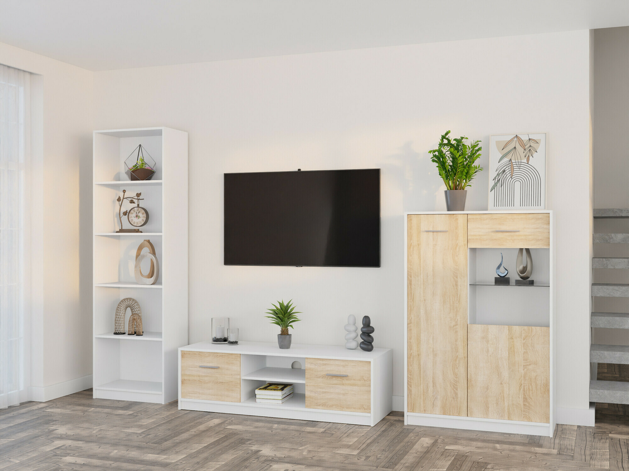 Conjunto de salón Novsore 164 (Blanco + Roble Sonoma)