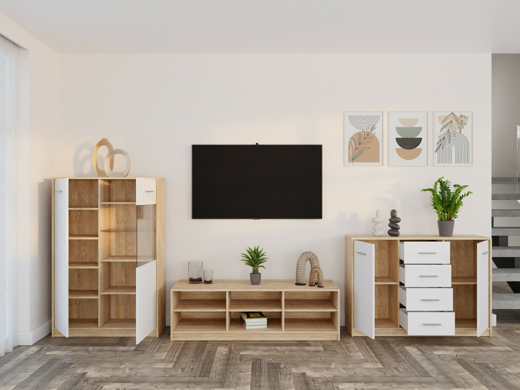 Conjunto de salón Novsore 165 (Roble Sonoma + Blanco)