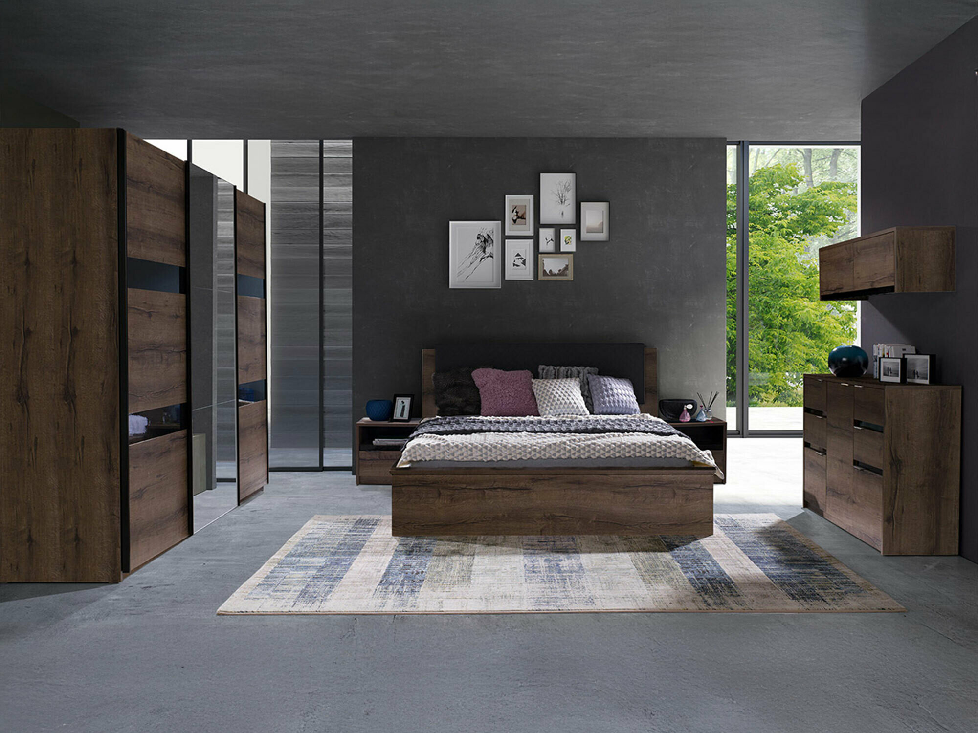 Conjunto de dormitorio Fivelbo 120 (Roble del Monastery + Negro brillante)