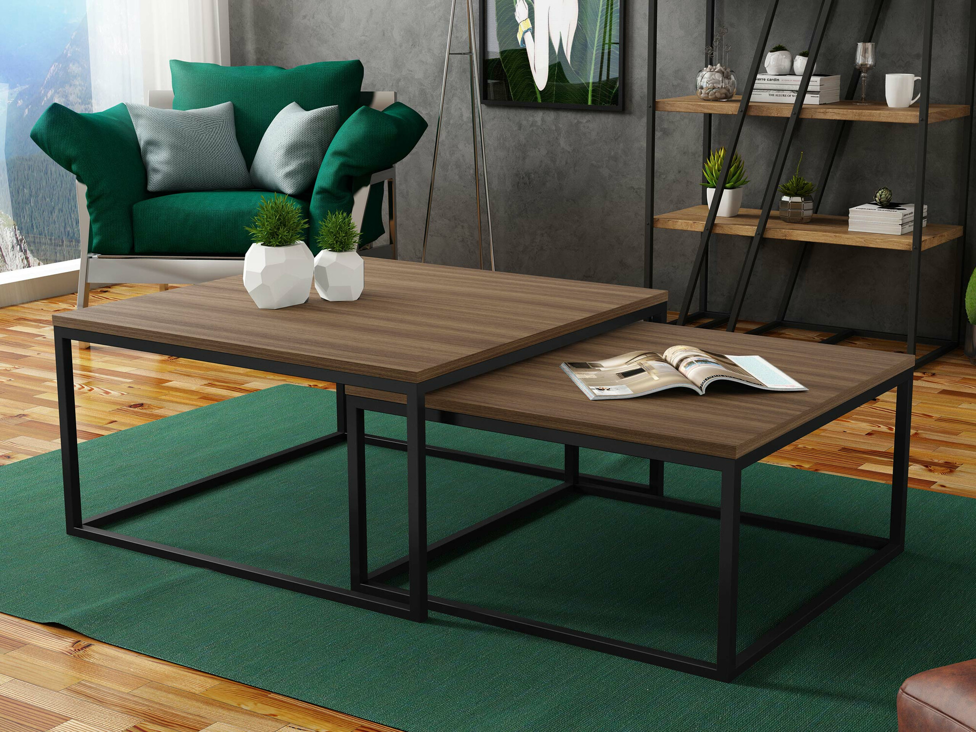 Conjunto mesa de centro Oswego 101 (Nogal + Negro)