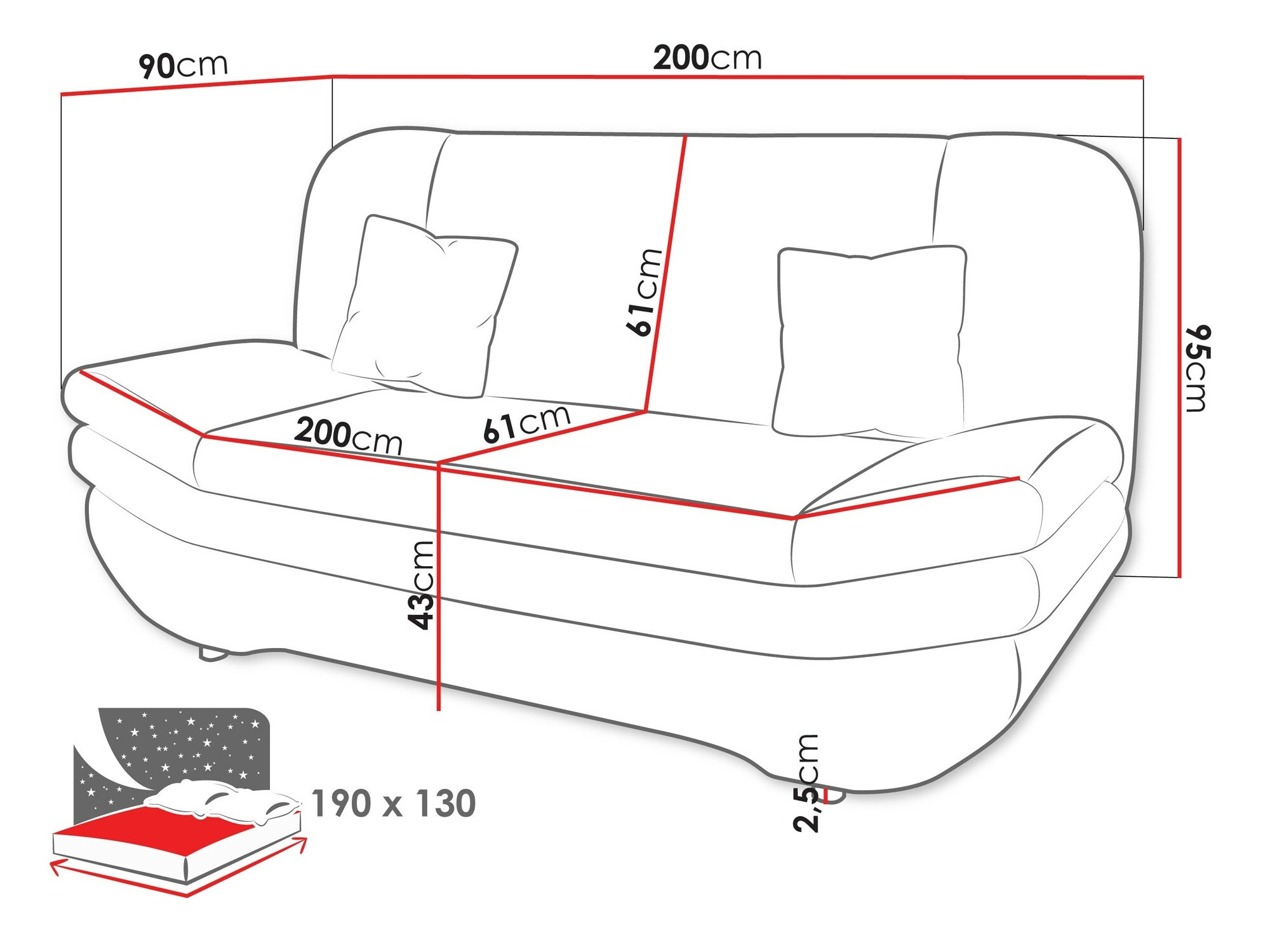 Sofá-cama Comfivo 235 (Sorriso 04)