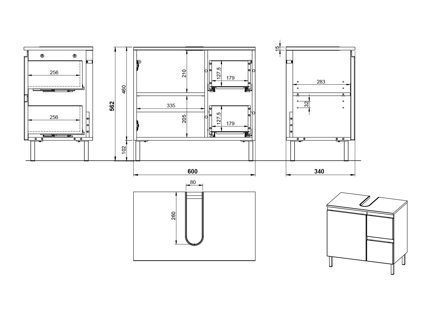 Armario de baño de pie para lavabo Talmira 103 (Cachemira)