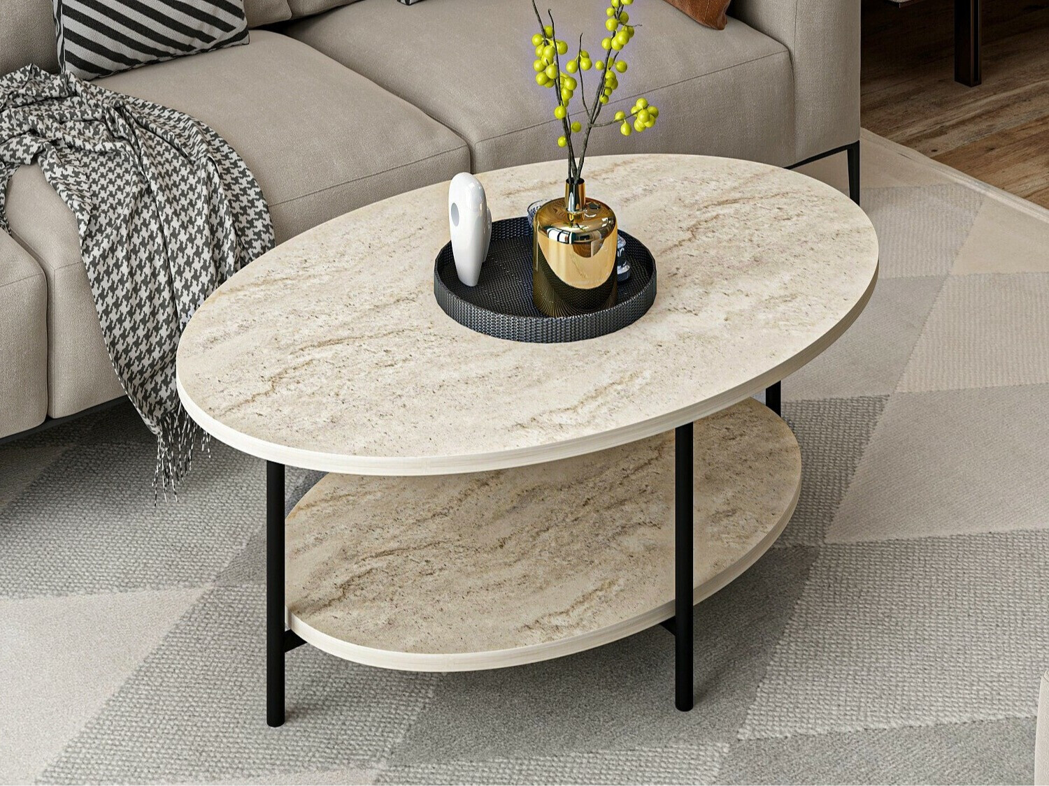 Mesa de centro Kailua 2460 (Negro + Claro Travertine)