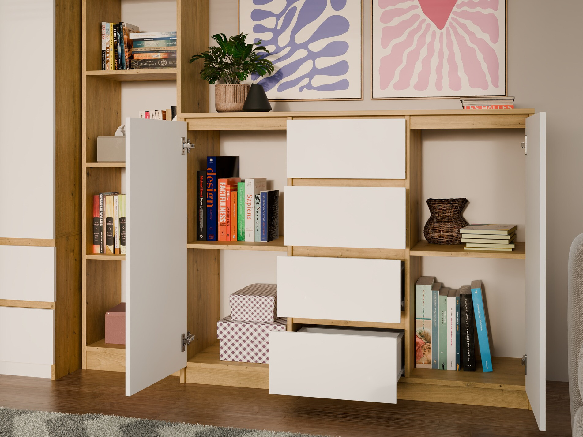 Cómoda Elbvelu 113 (Roble Artisan + Blanco)