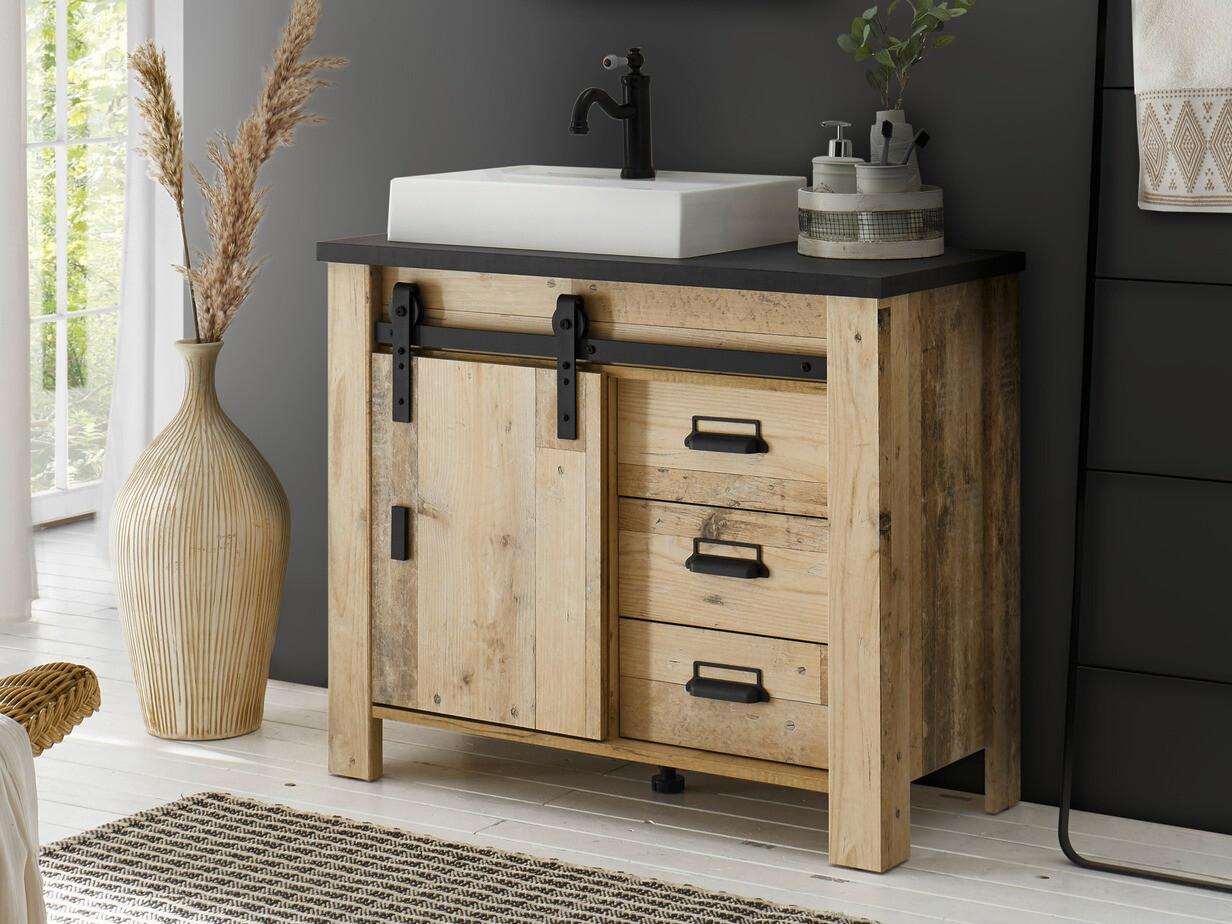 Armario de baño de pie para lavabo Cirtale 133 (Arbol envejecido + Antracita)