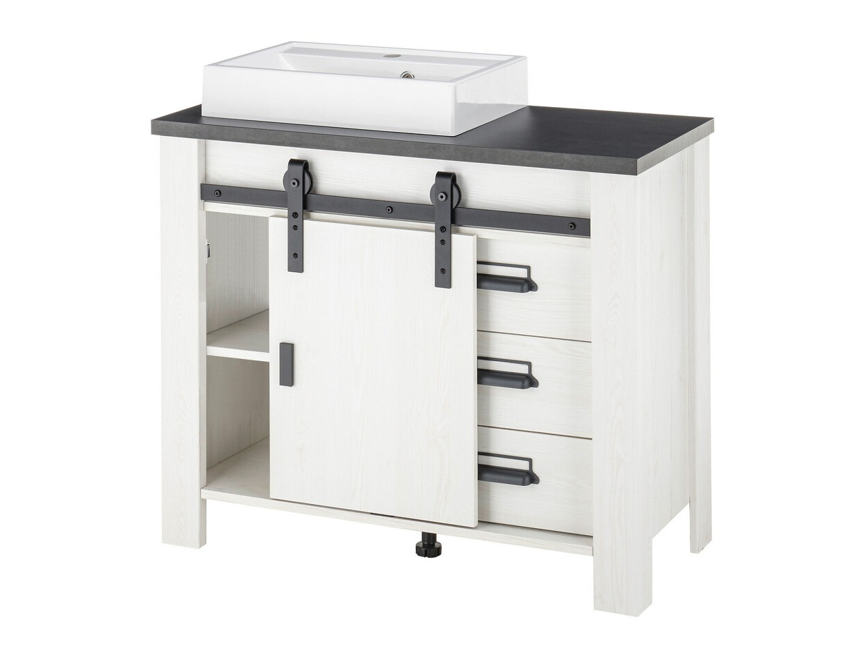 Armario de baño de pie para lavabo Cirtale 133 (Pino blanqueado + Antracita)