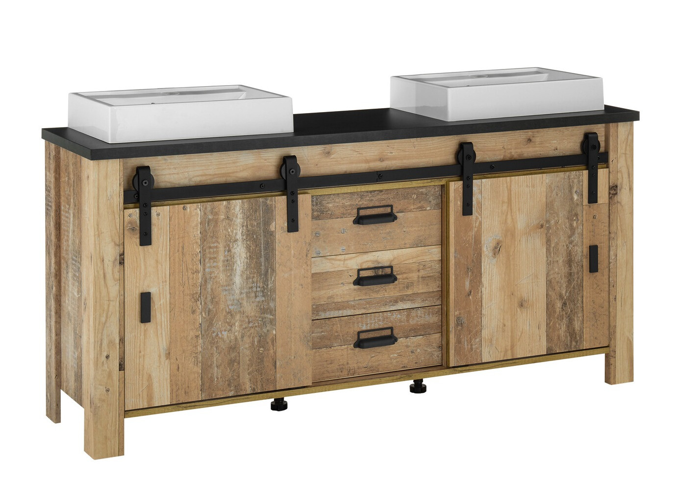 Armario de baño de pie para lavabo Cirtale 134 (Arbol envejecido + Antracita)