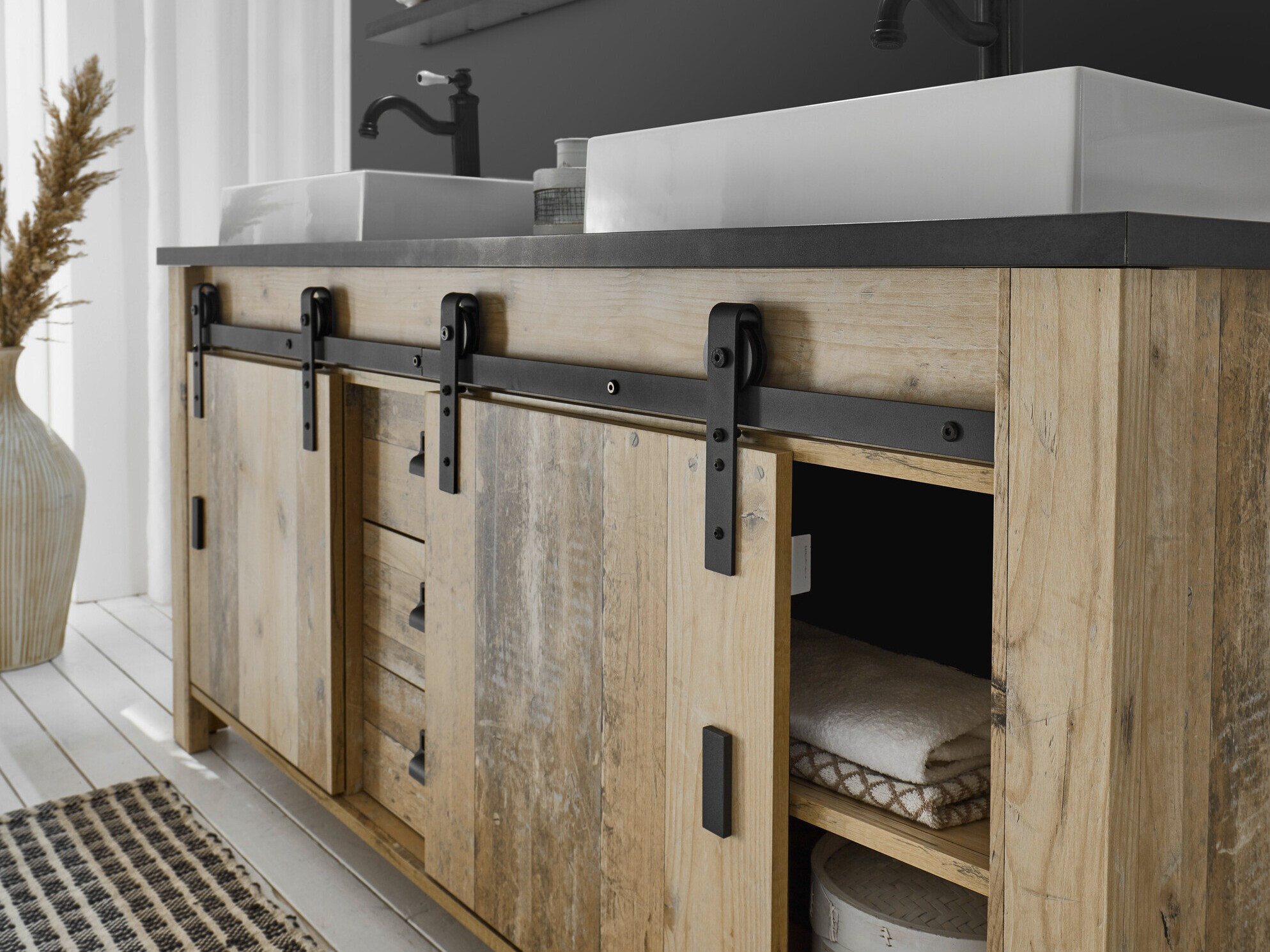 Armario de baño de pie para lavabo Cirtale 134 (Arbol envejecido + Antracita)