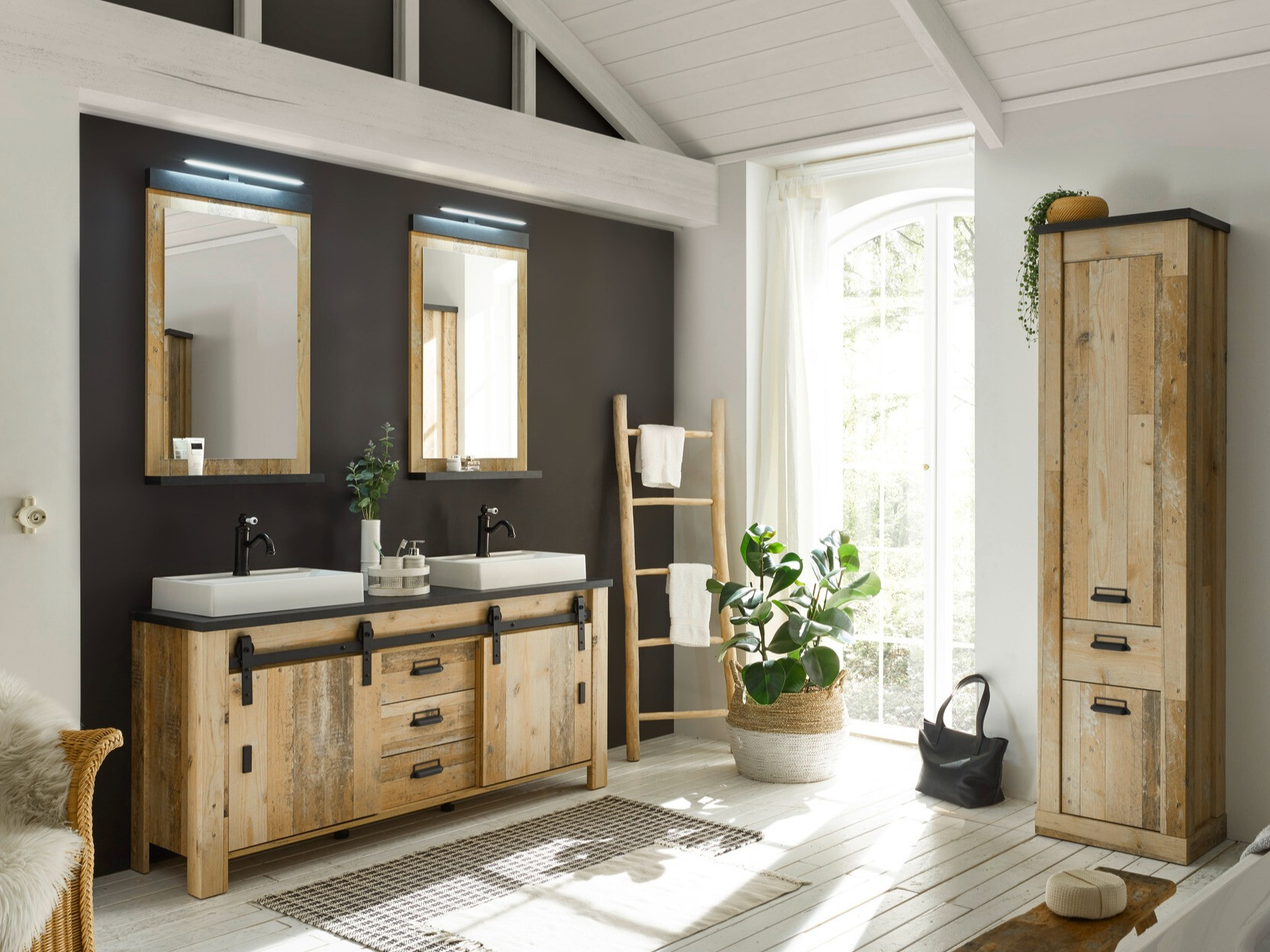 Armario de baño de pie para lavabo Cirtale 134 (Arbol envejecido + Antracita)