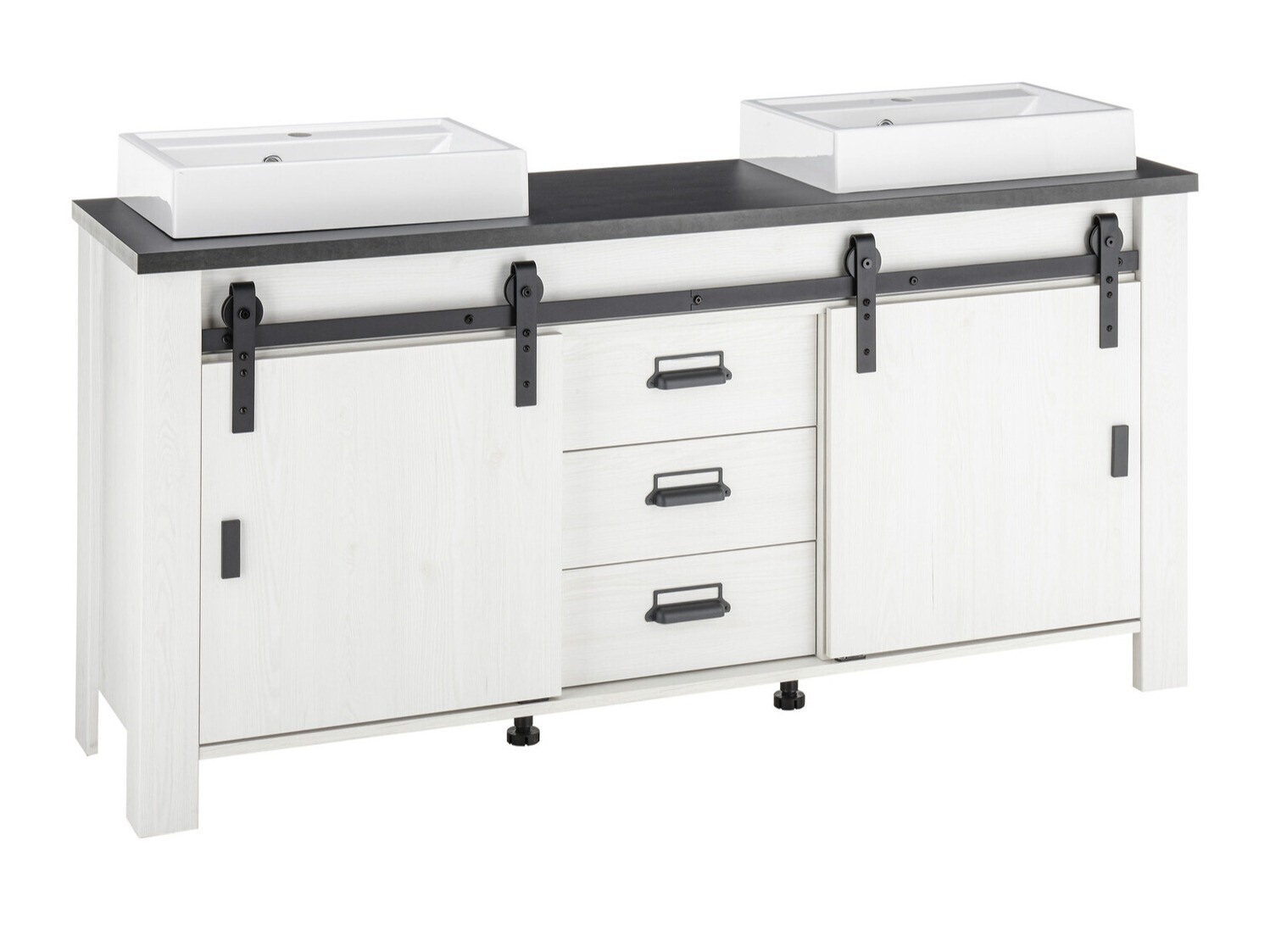 Armario de baño de pie para lavabo Cirtale 134 (Pino blanqueado + Antracita)