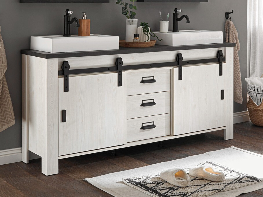 Armario de baño de pie para lavabo Cirtale 134 (Pino blanqueado + Antracita)