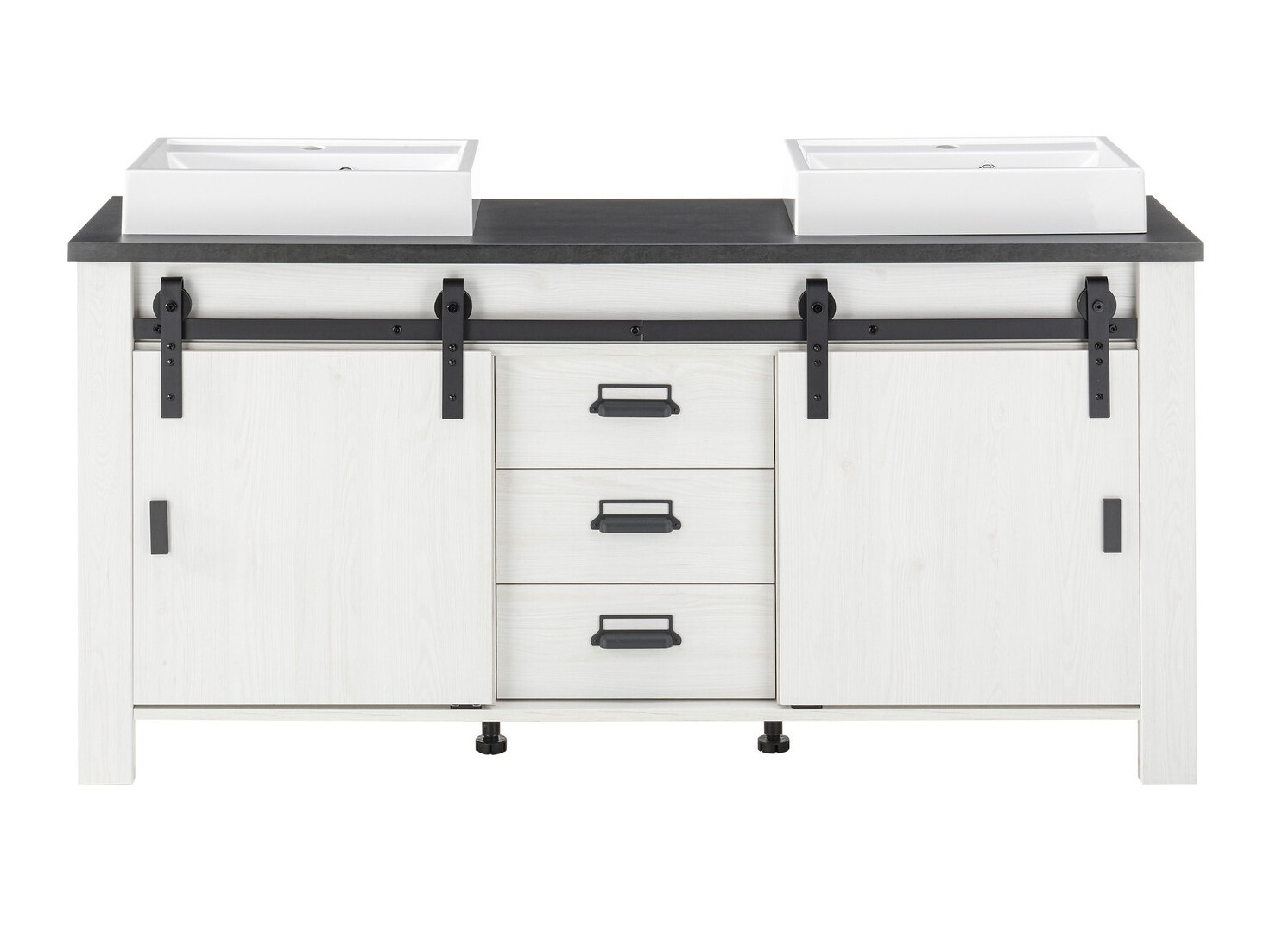 Armario de baño de pie para lavabo Cirtale 134 (Pino blanqueado + Antracita)