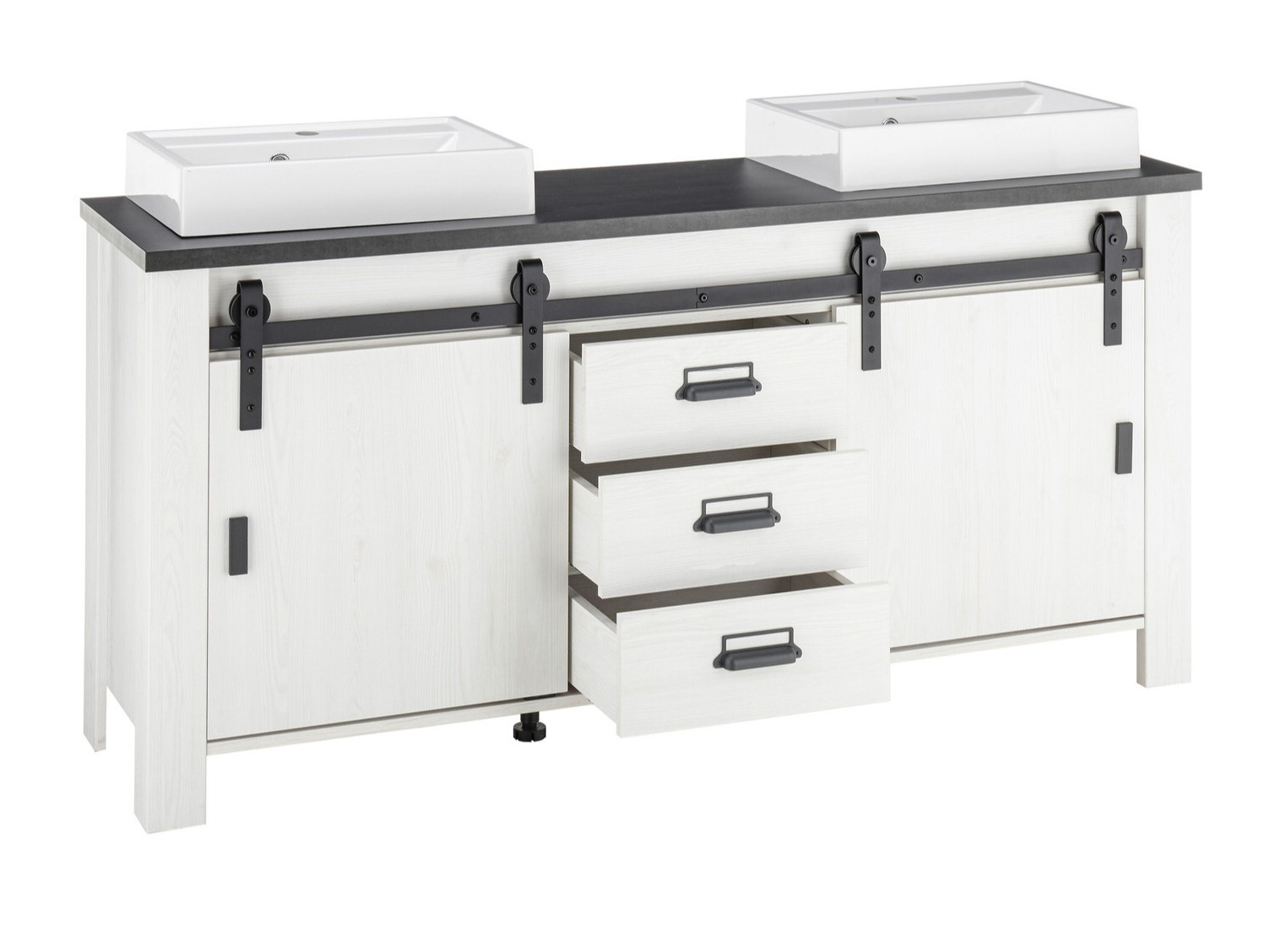 Armario de baño de pie para lavabo Cirtale 134 (Pino blanqueado + Antracita)