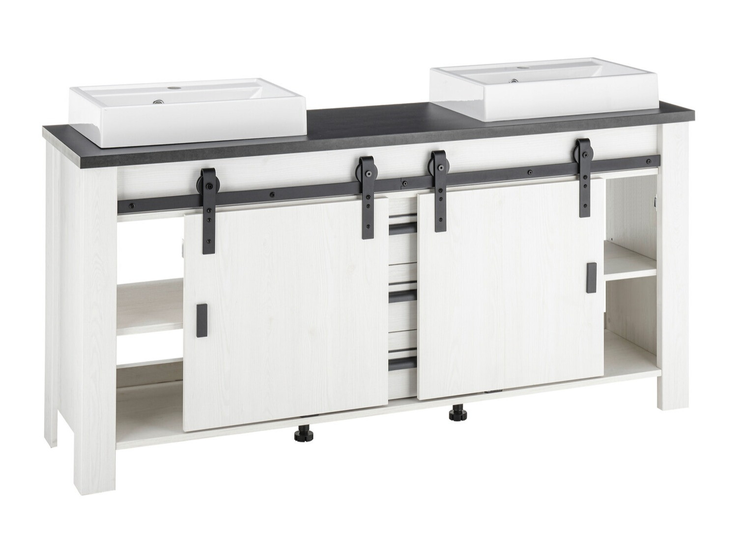 Armario de baño de pie para lavabo Cirtale 134 (Pino blanqueado + Antracita)