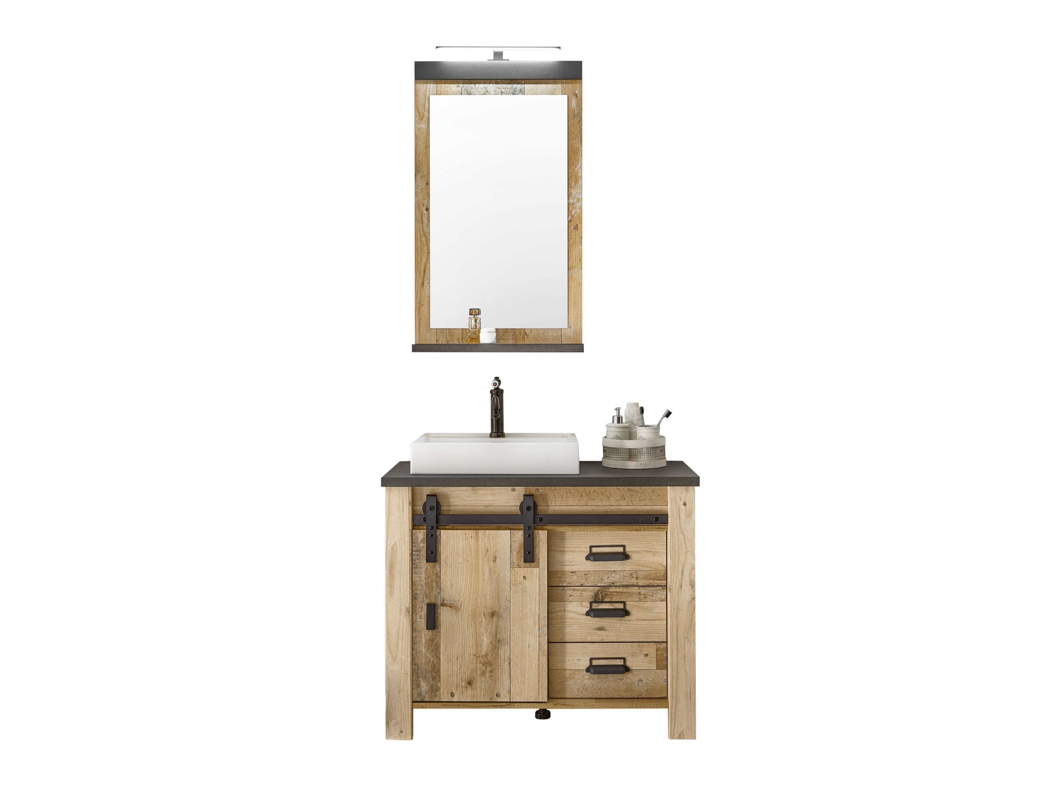 Conjunto de mueble de baño Cirtale 136 (Arbol envejecido + Antracita)