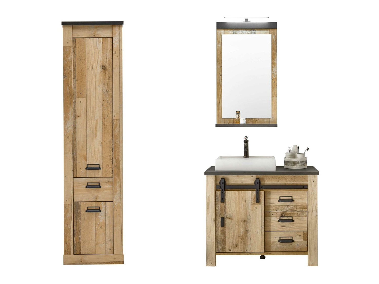 Conjunto de mueble de baño Cirtale 136 (Arbol envejecido + Antracita)