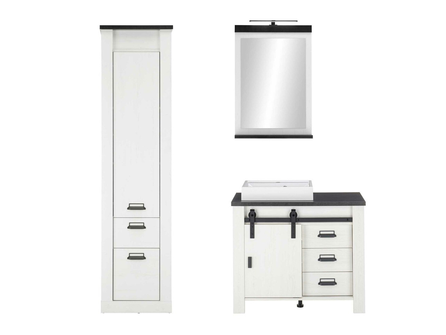 Conjunto de mueble de baño Cirtale 136 (Pino blanqueado + Antracita)