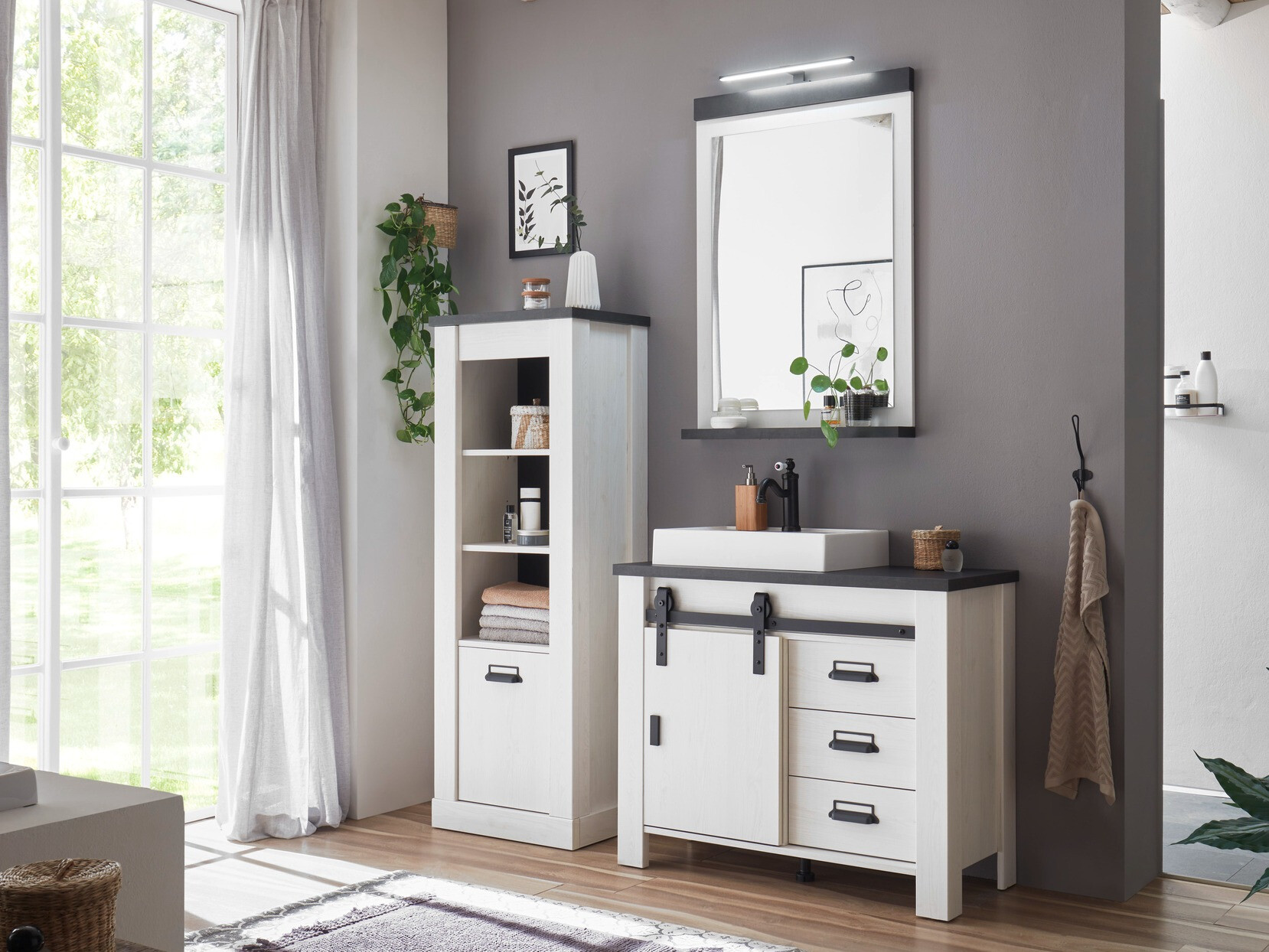 Espejo para baño Cirtale 135 (Pino blanqueado + Antracita)