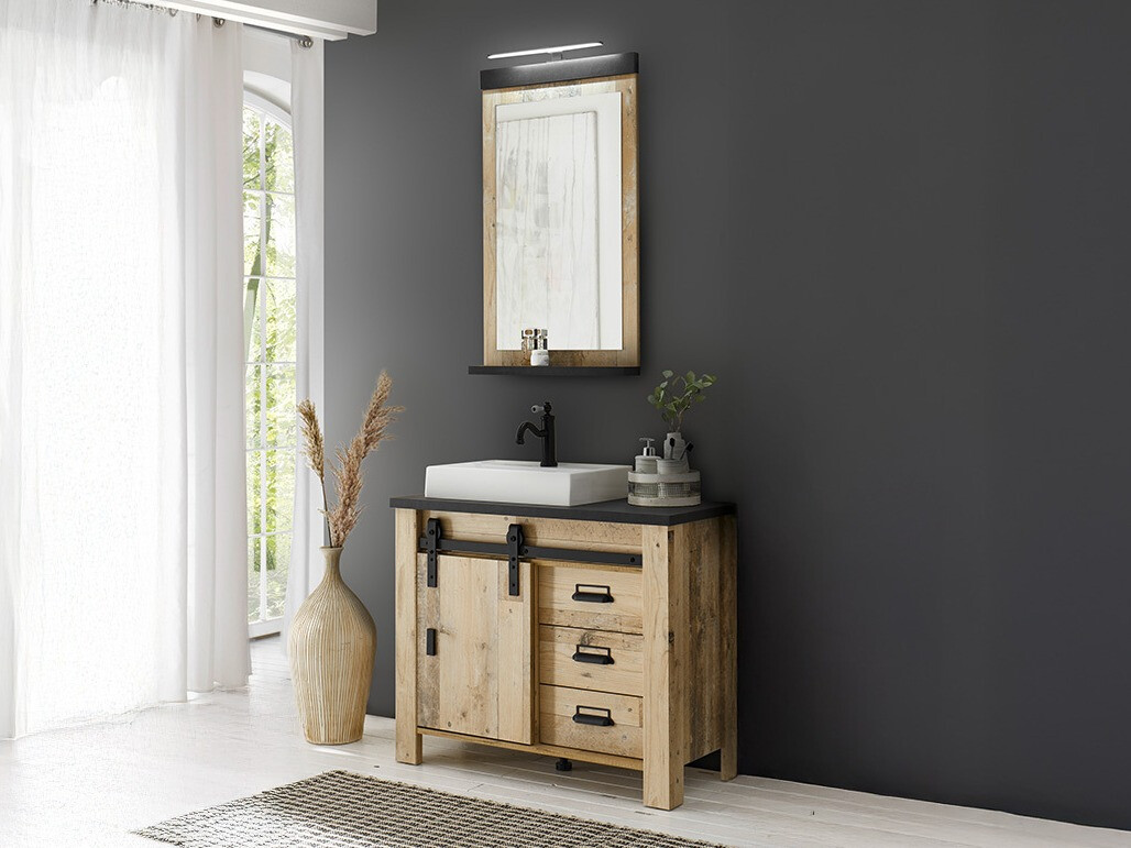 Conjunto de mueble de baño Cirtale 136 (Arbol envejecido + Antracita)