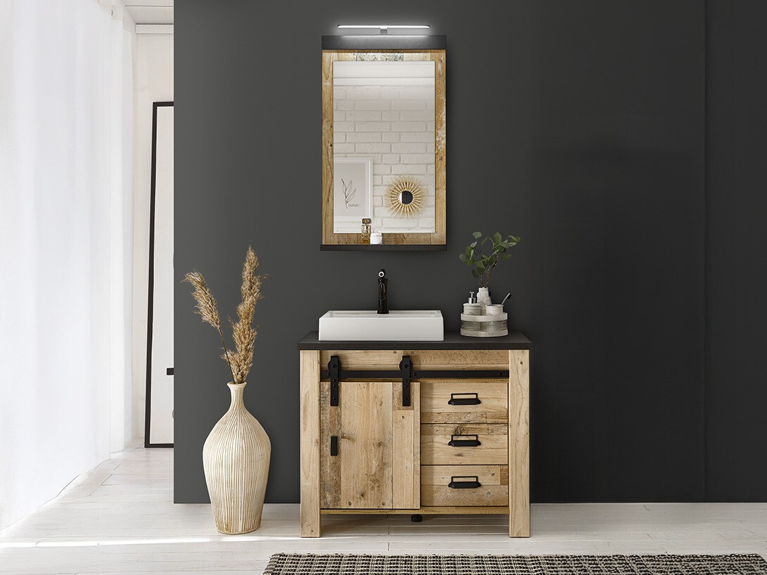 Conjunto de mueble de baño Cirtale 136 (Arbol envejecido + Antracita)